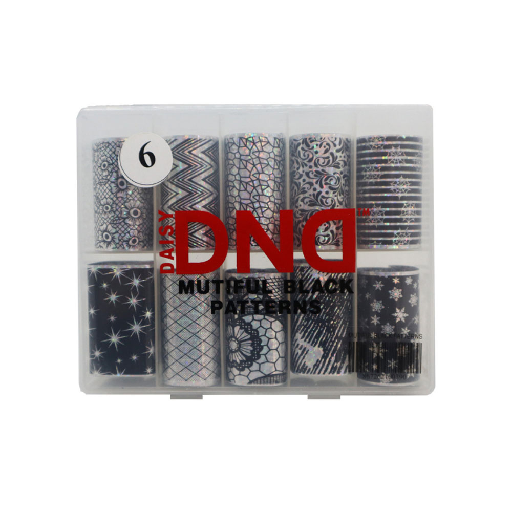 DAISY DND - Nail Foil Decoration - 10 Rolls Mutiful Black Patterns