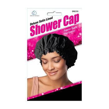 DREAM WORLD PRODUCTS DREAM WORLD Deluxe Satin Lined Shower Cap Black - DRE103