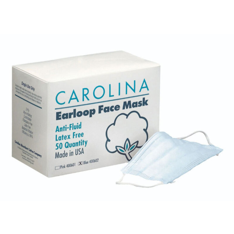 CAROLINA COTTON CAROLINA COTTON Earloop Face Blue Mask, 50 Counts - 4000602