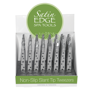 SATIN EDGE SPA TOOLS SATIN EDGE Non-Slip Slant Tip Tweezer Display 24ct - SE-2139