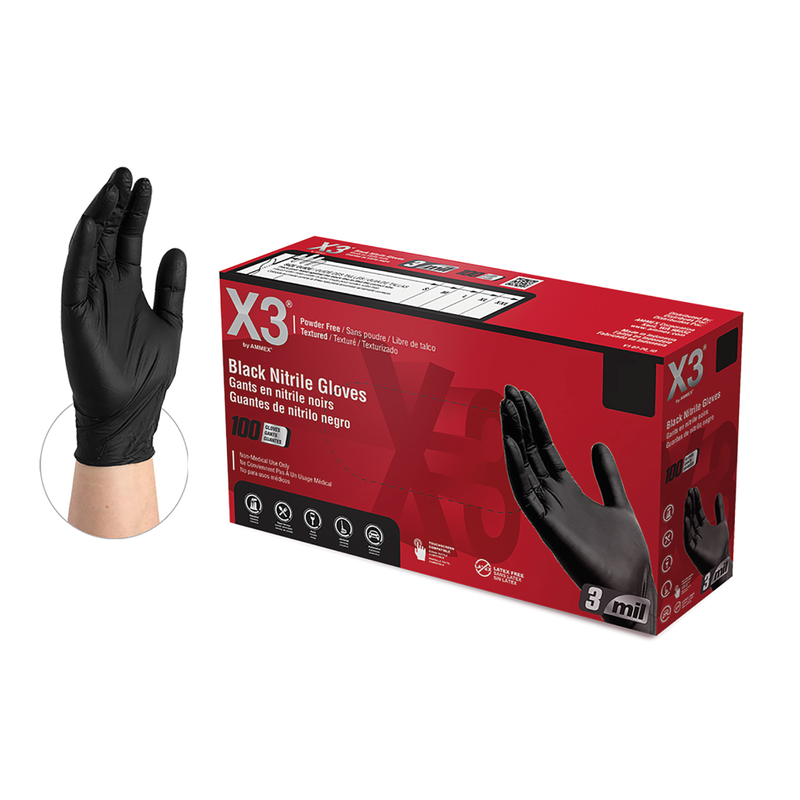 AMMEX AMMEX X3 Industrial Black Nitrile Gloves, 100 Count