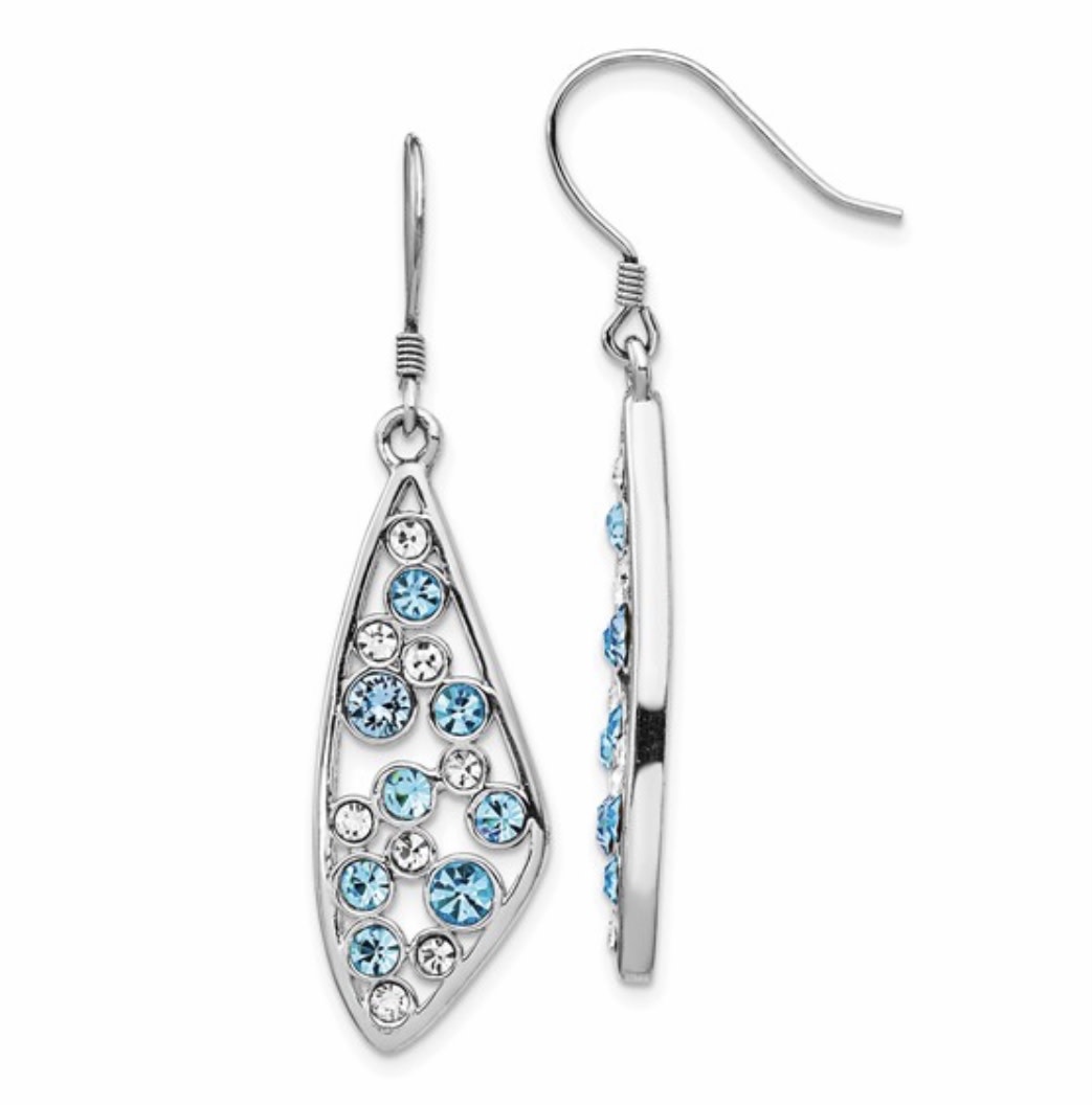 Sterling Silver Rhodium-plated Blue Crystal Wing Dangle Earrings