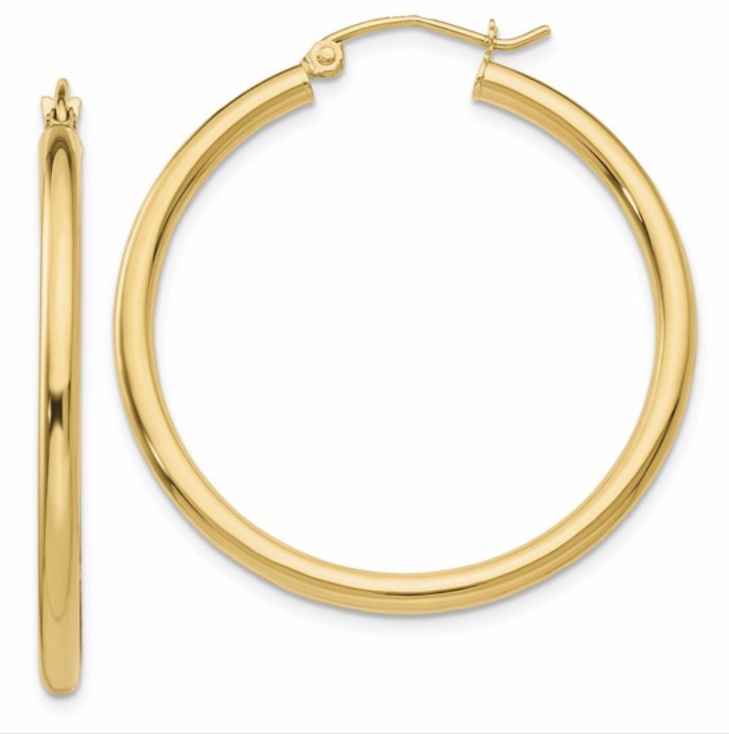 14k Polished 2.5mm Lightweight Round Hoop Earrings