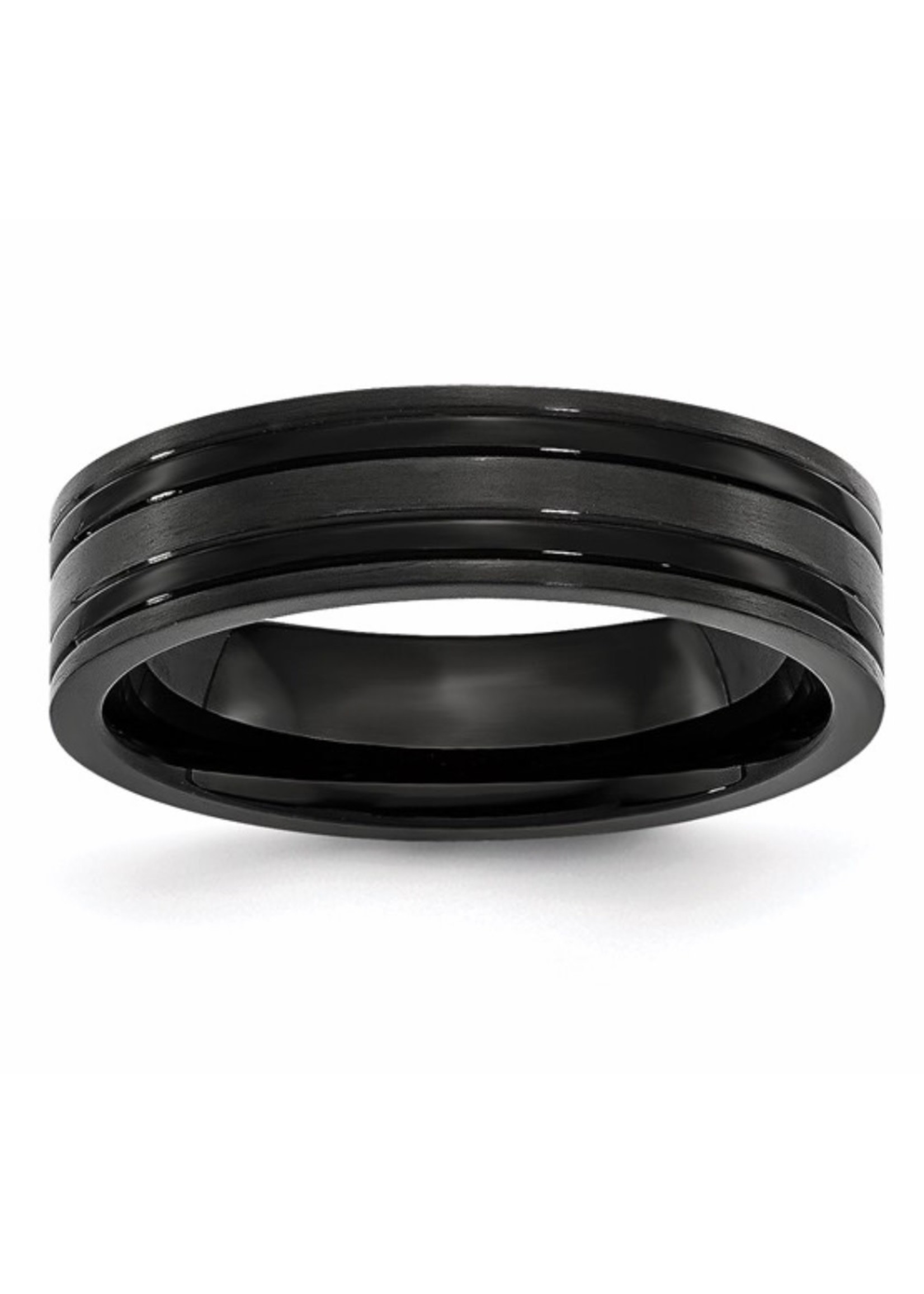 Titanium Brushed and Polished Black IP-plated Grooved Band