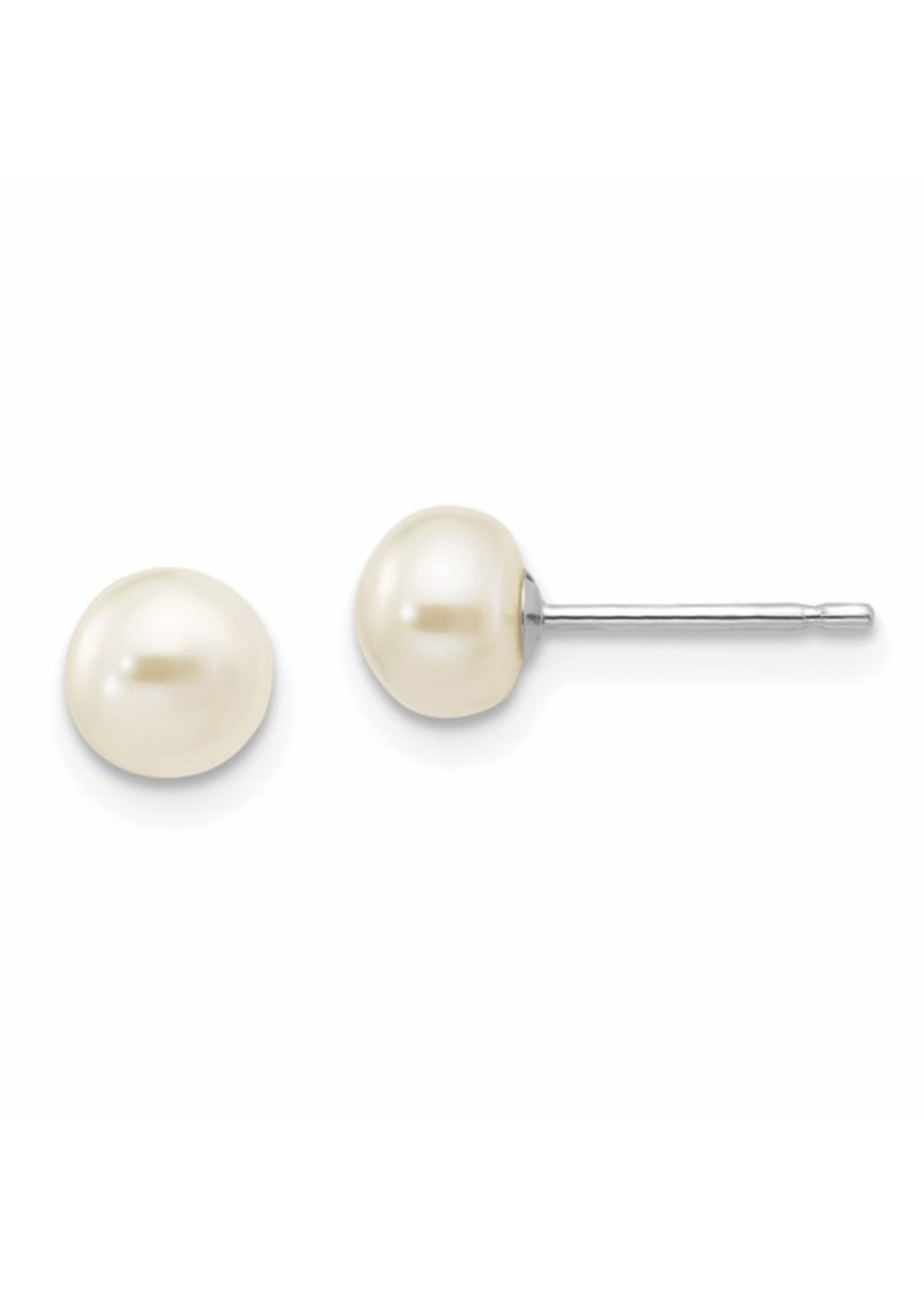 14k WG 5-6mm White Button Freshwater Cultured Pearl Stud Earrings