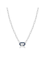 Ania Haie Navy Blue Enamel Carabiner Silver Necklace
