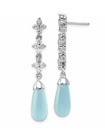 Rhodium Plated Silver Simulated Aquamarine Pear Drop Dangle Earring