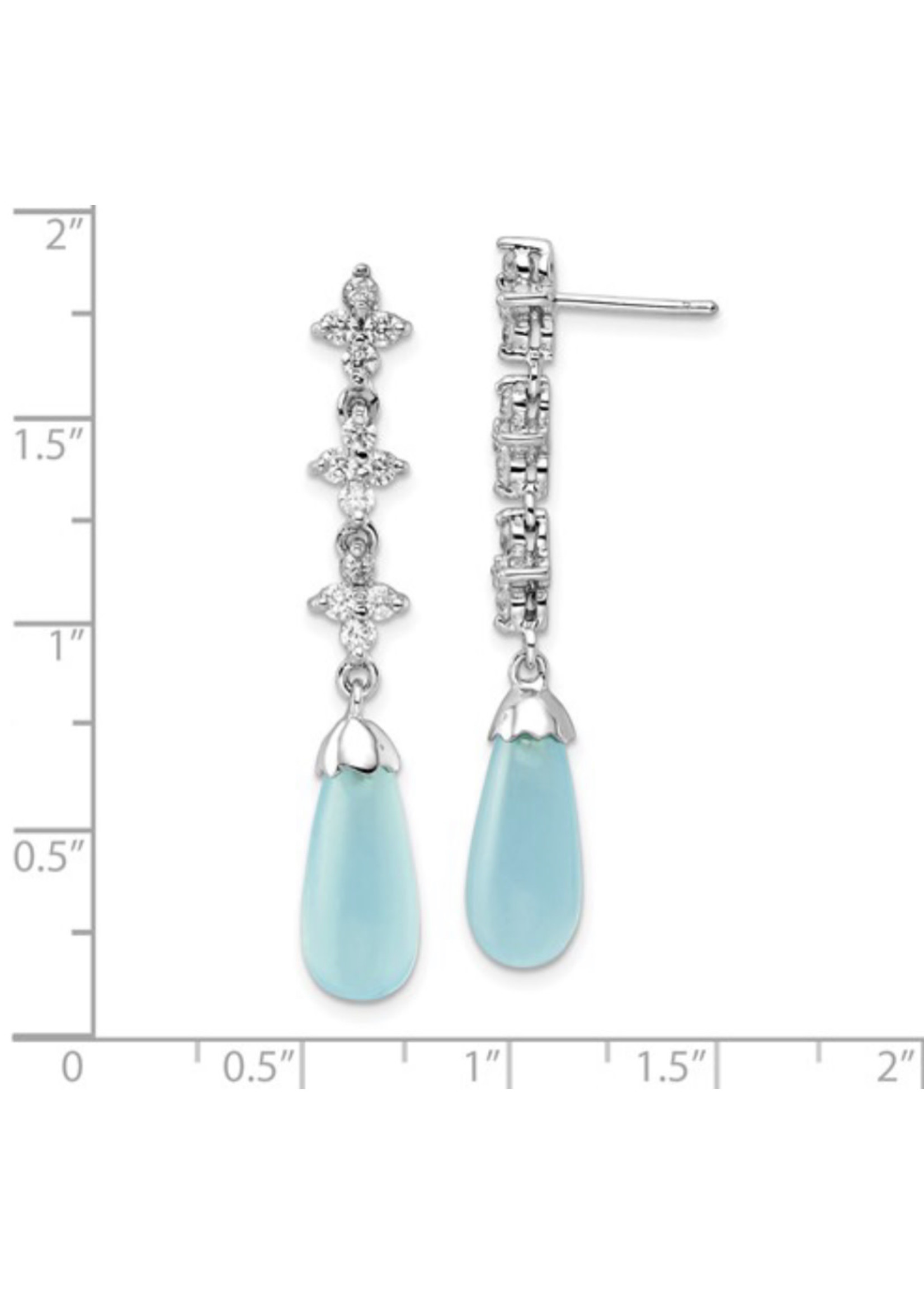 Rhodium Plated Silver Simulated Aquamarine Pear Drop Dangle Earring