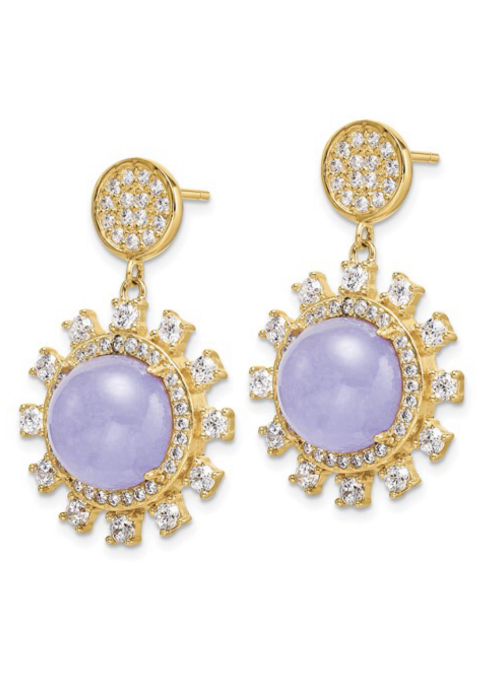 Silver Lavender Jade Sun Burst Earring in Gold Plate