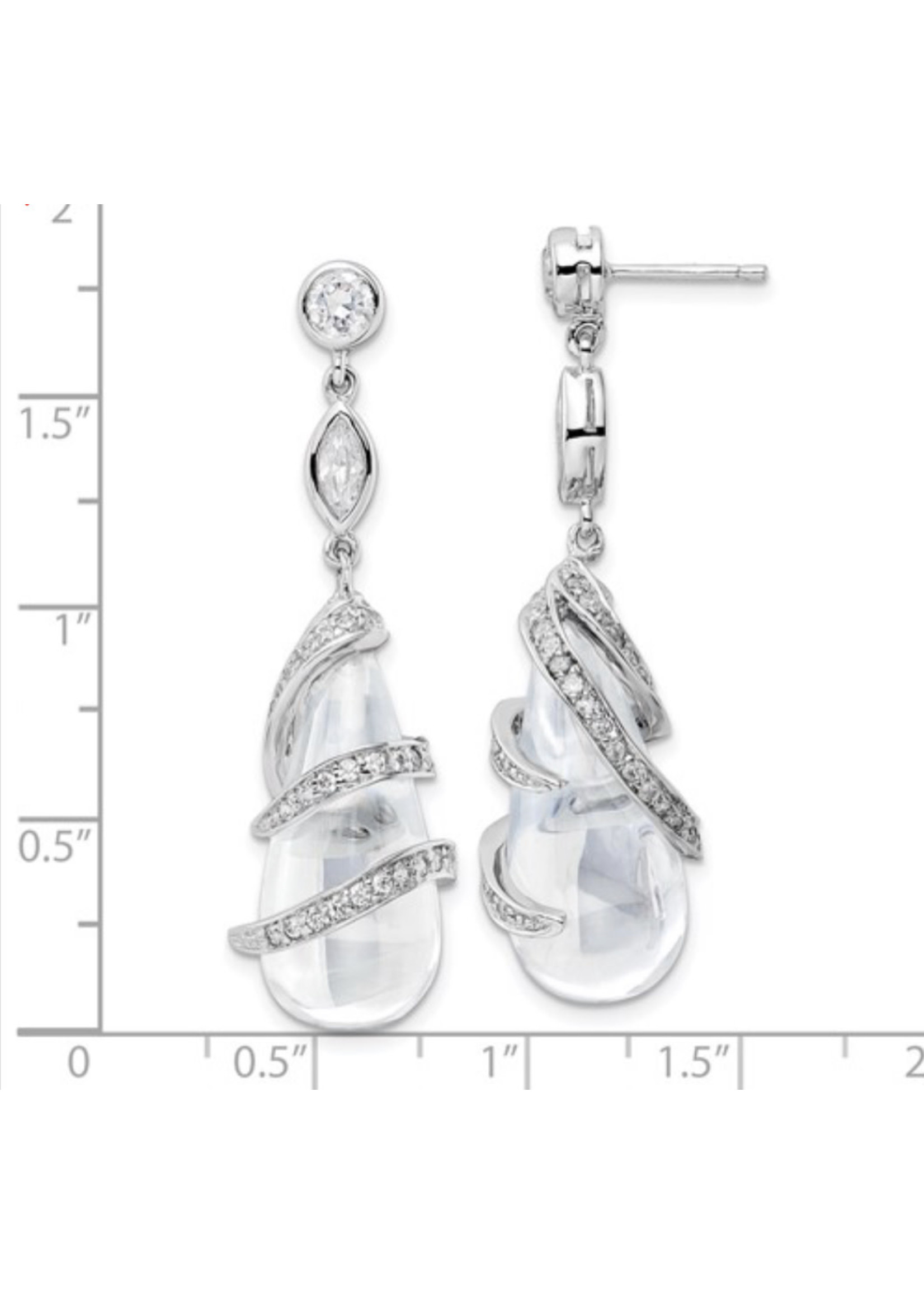 Rhodium Plated Silver Big Pear White Cz Wrapped Dangle Earring