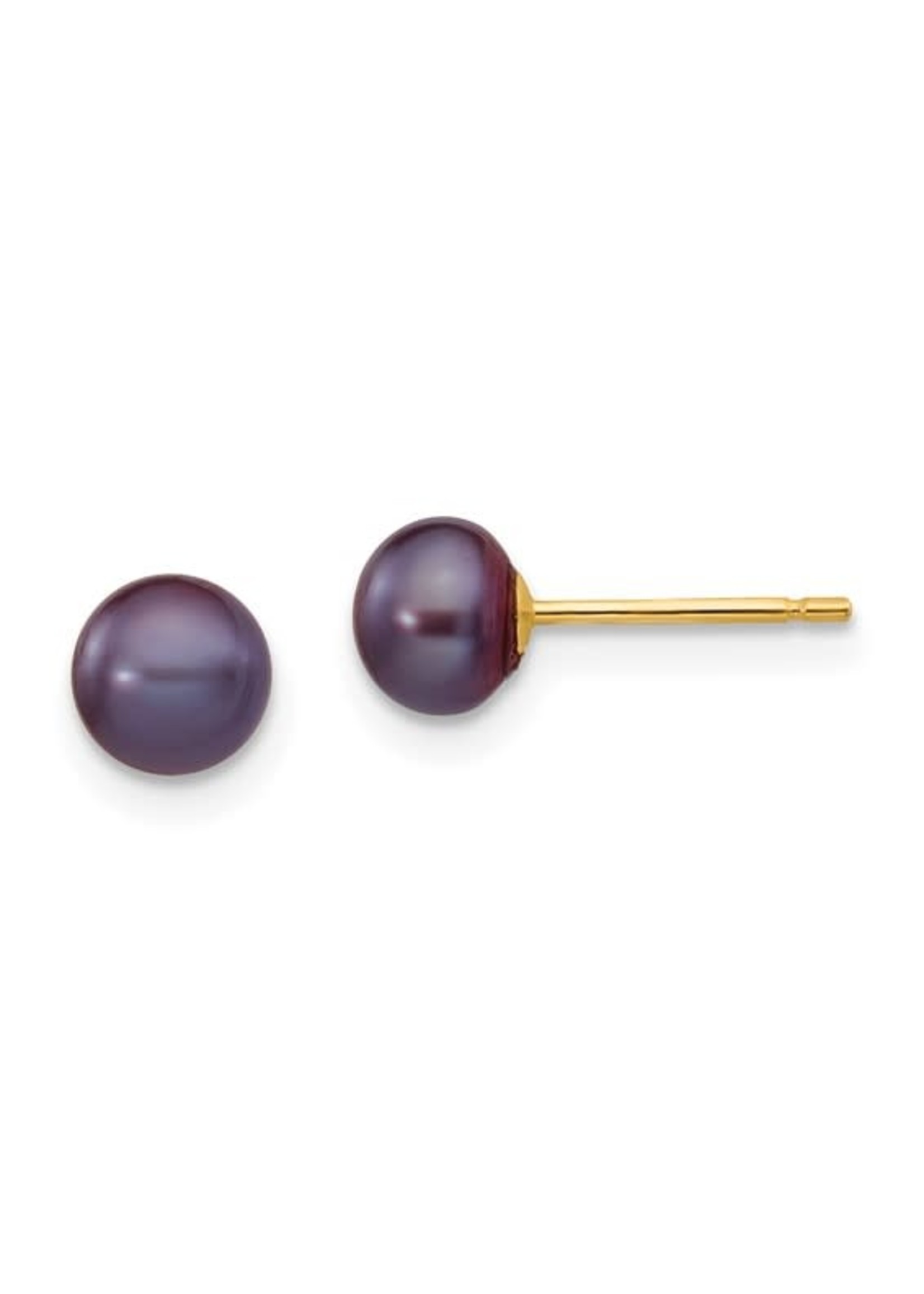 Quality Gold Inc. 14k 5-6mm Black Button Freshwater Cultured Pearl Stud Earrings