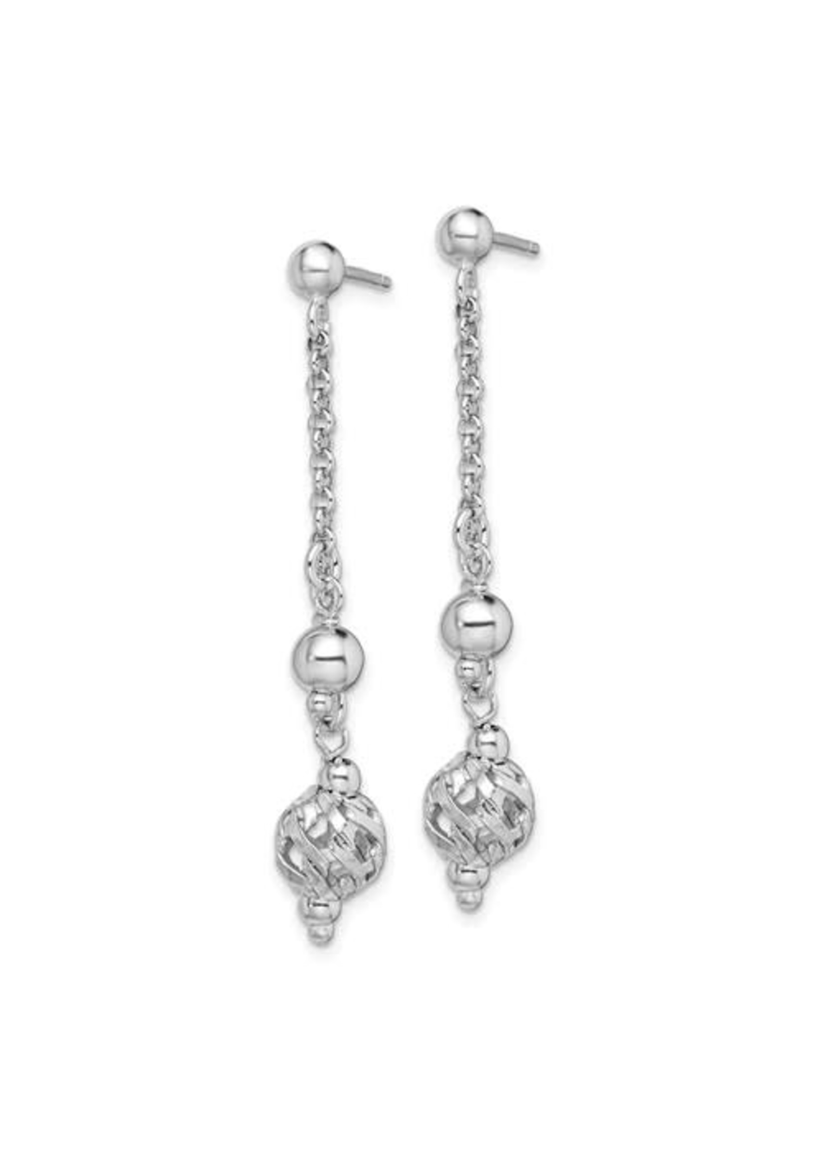 Sterling Silver Rhodium-plated Beaded Post Dangle Earrings