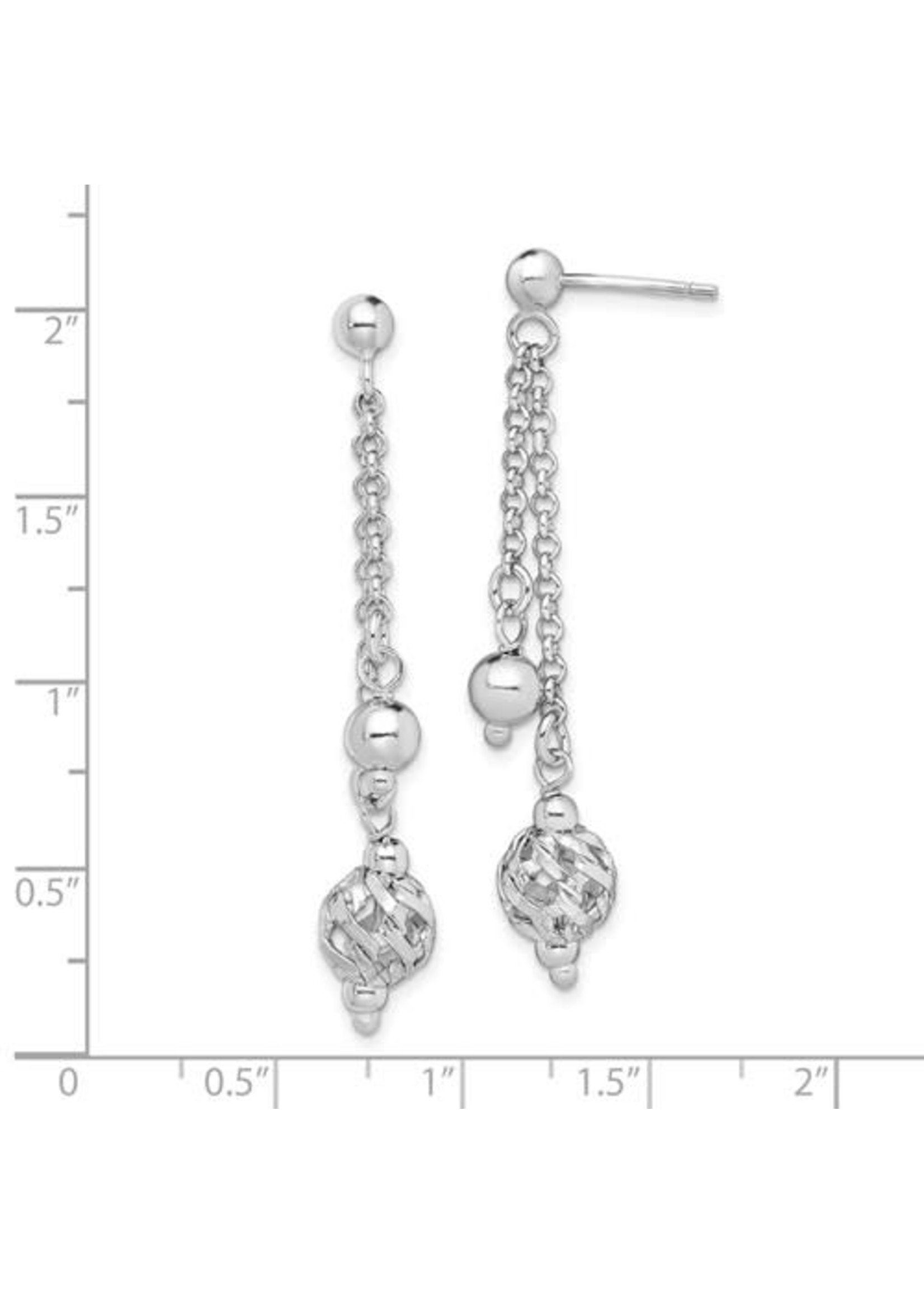 Sterling Silver Rhodium-plated Beaded Post Dangle Earrings