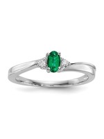Sterling Silver Rhodium-plated Created Emerald Birthstone Ring