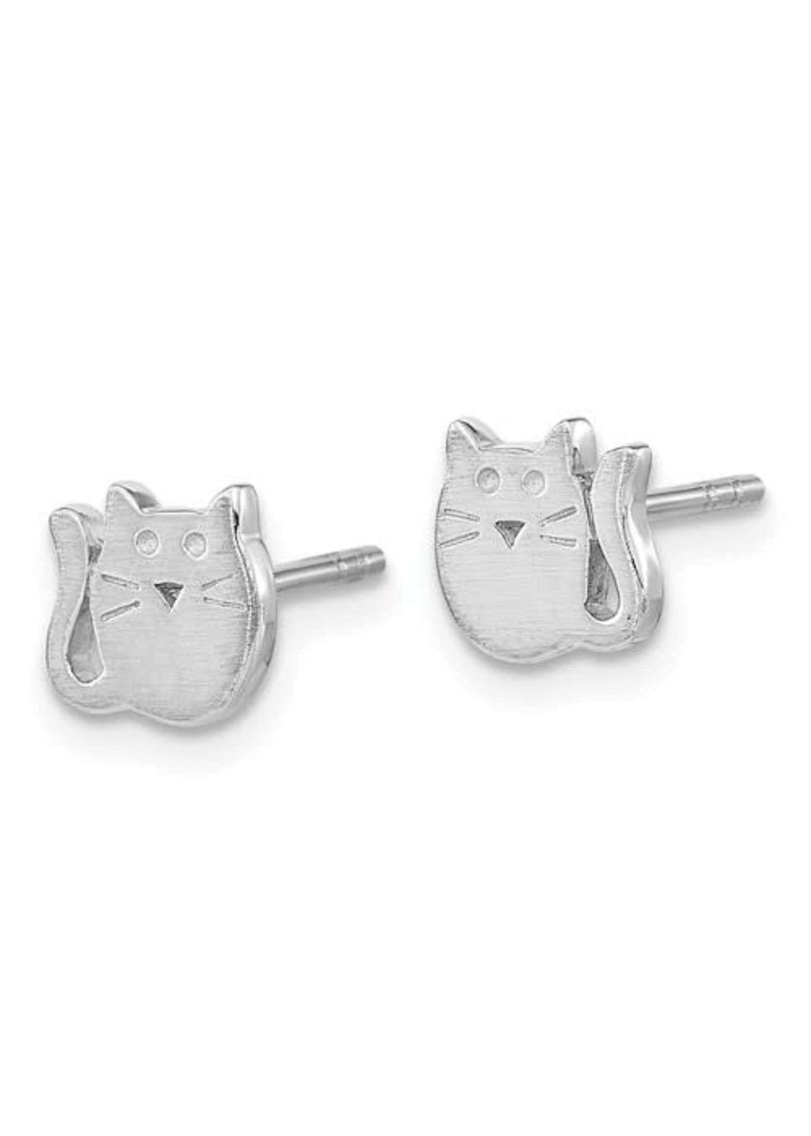 Sterling Silver Rh-plated Polished Cat Post Earrings