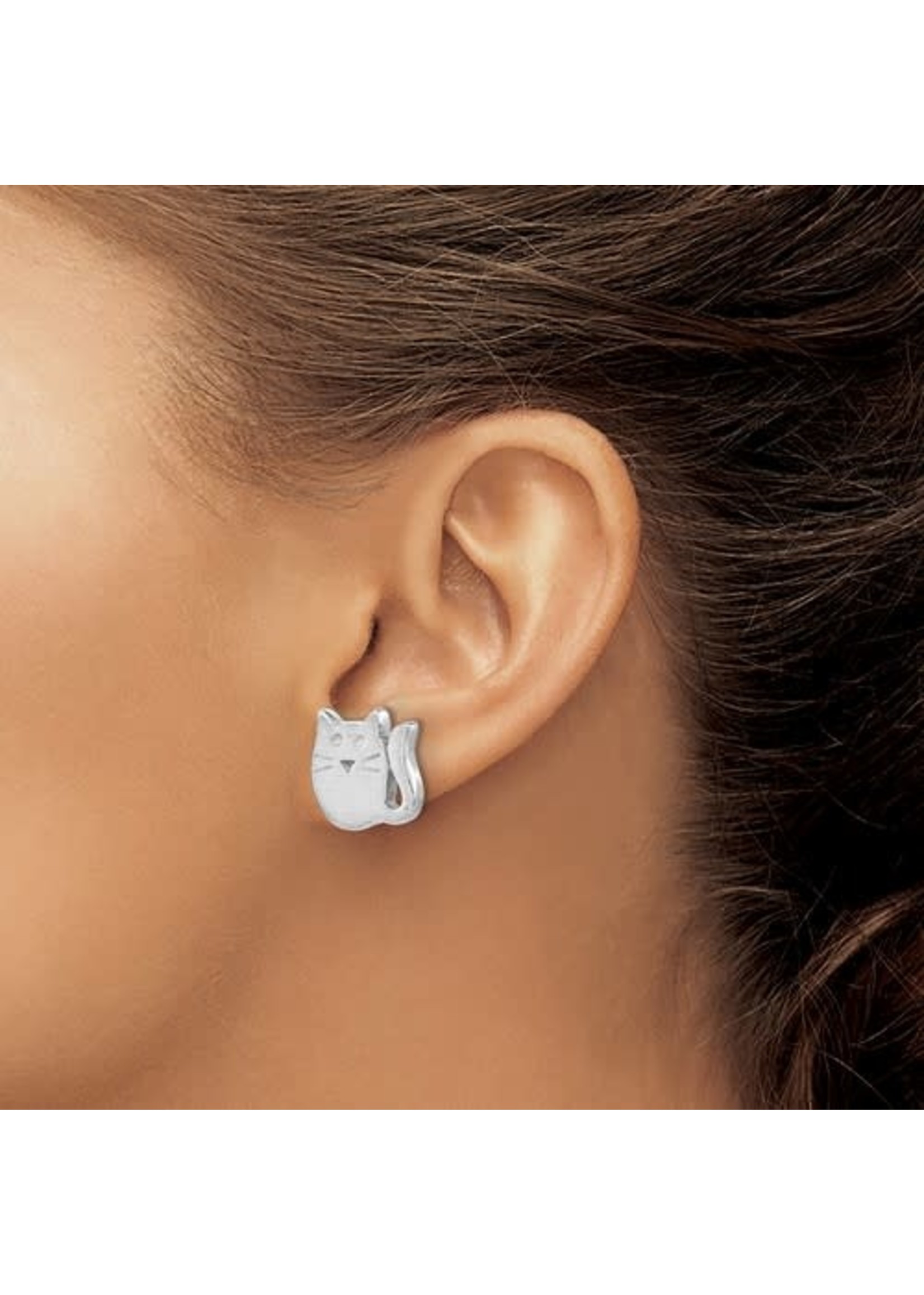 Sterling Silver Rh-plated Polished Cat Post Earrings
