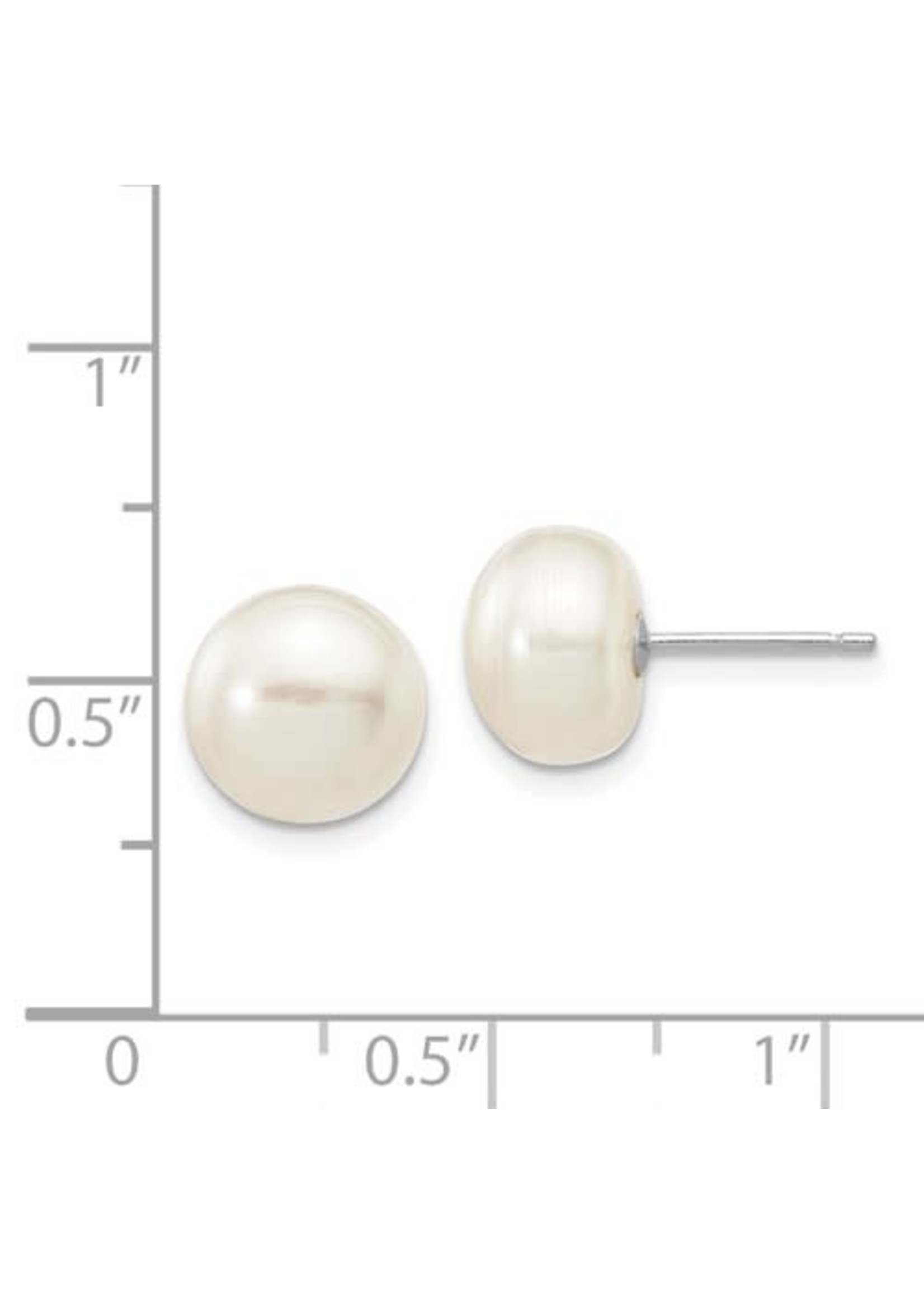14k White Gold 8-9mm White Button FW Cultured Pearl Earrings