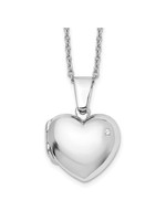 Sterling Silver Rhodium-plated 18 Inch Diamond Heart Locket Necklace with 2 Inch Extender