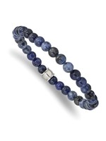 Chisel Chisel Stainless Steel Polished 6mm Blue Sodalite Beaded Stretch Bracelet