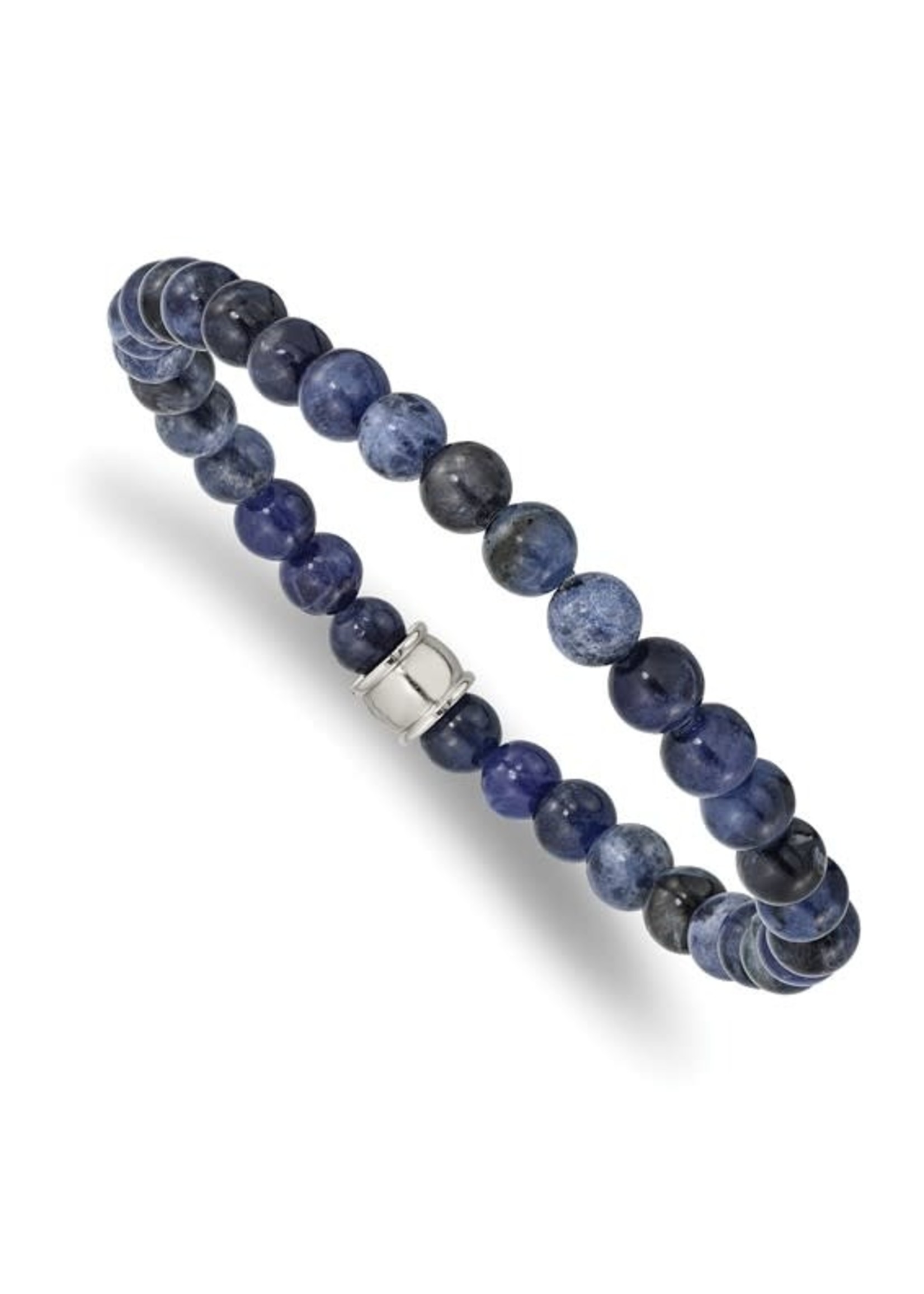 Chisel Chisel Stainless Steel Polished 6mm Blue Sodalite Beaded Stretch Bracelet