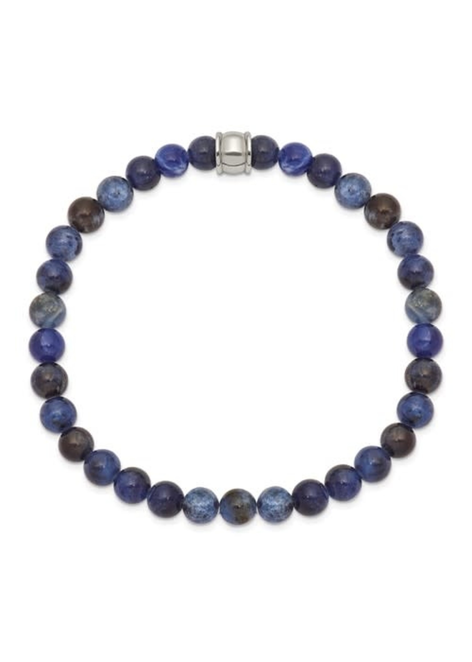 Chisel Chisel Stainless Steel Polished 6mm Blue Sodalite Beaded Stretch Bracelet