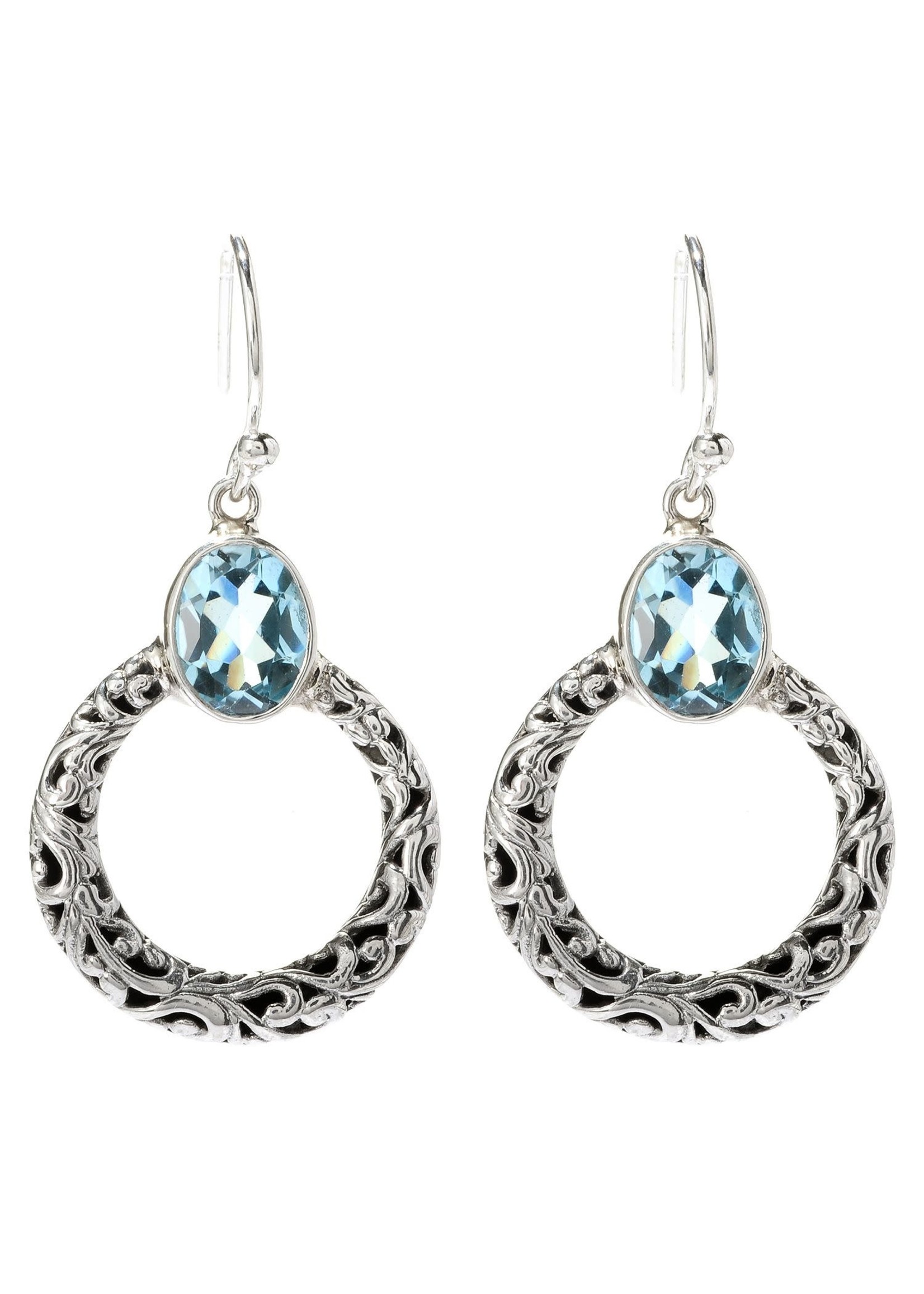 SAMUEL B. SACRED CIRCLE EARRINGS SS CIRCLE DANGLING EARRINGS W/ BLUE TOPAZ