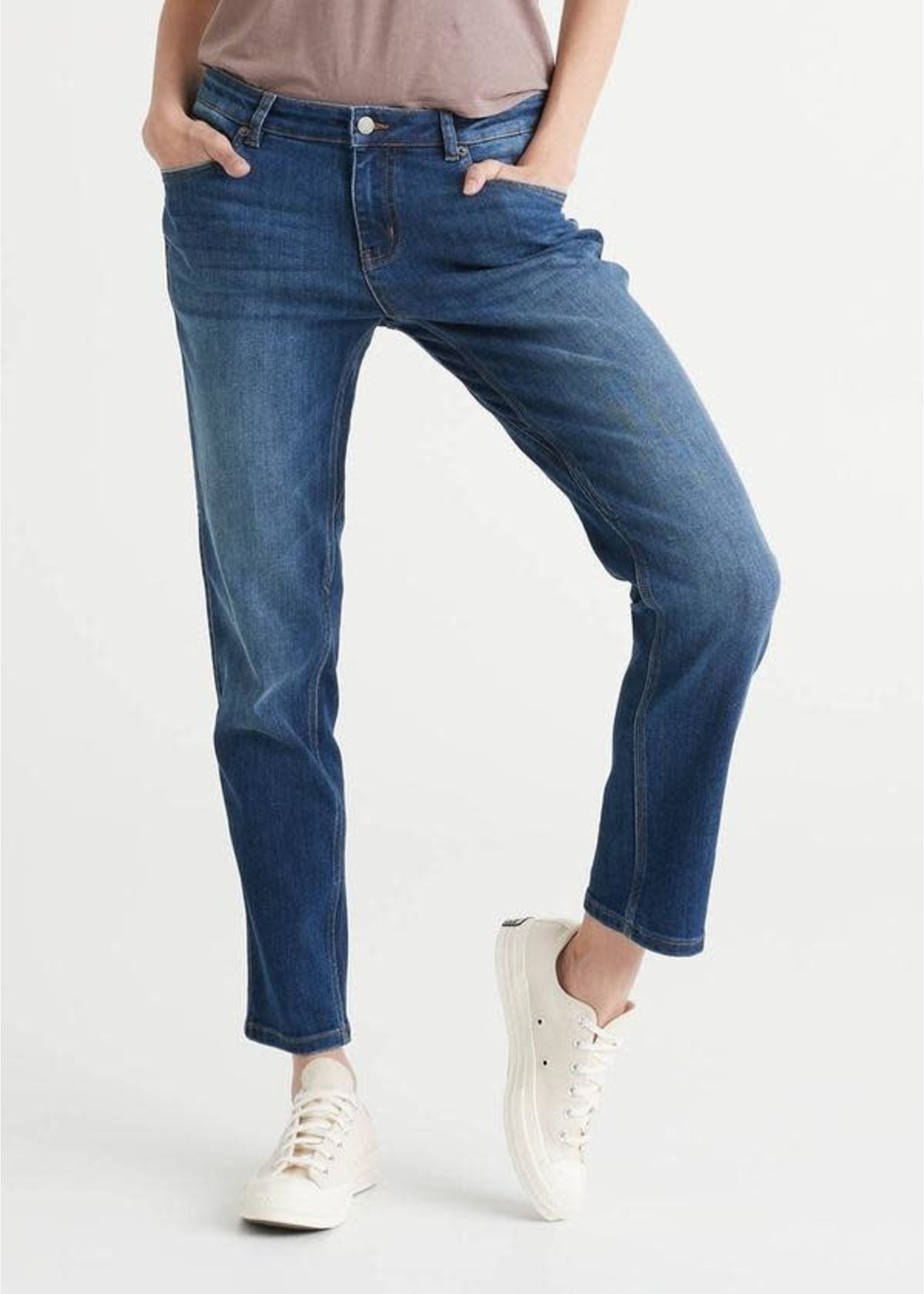 DUER/DISH PERFORMANCE DENIM GIRLFRIEND JEAN- HERITAGE BLUE