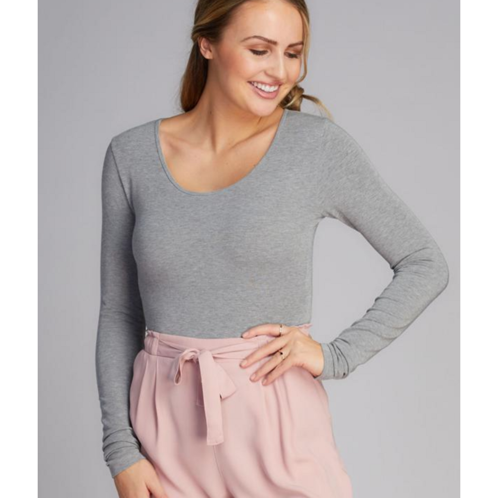 C'est Moi cebt1202-BAMBOO LONG SLEEVE SCOOP-ONE SIZE