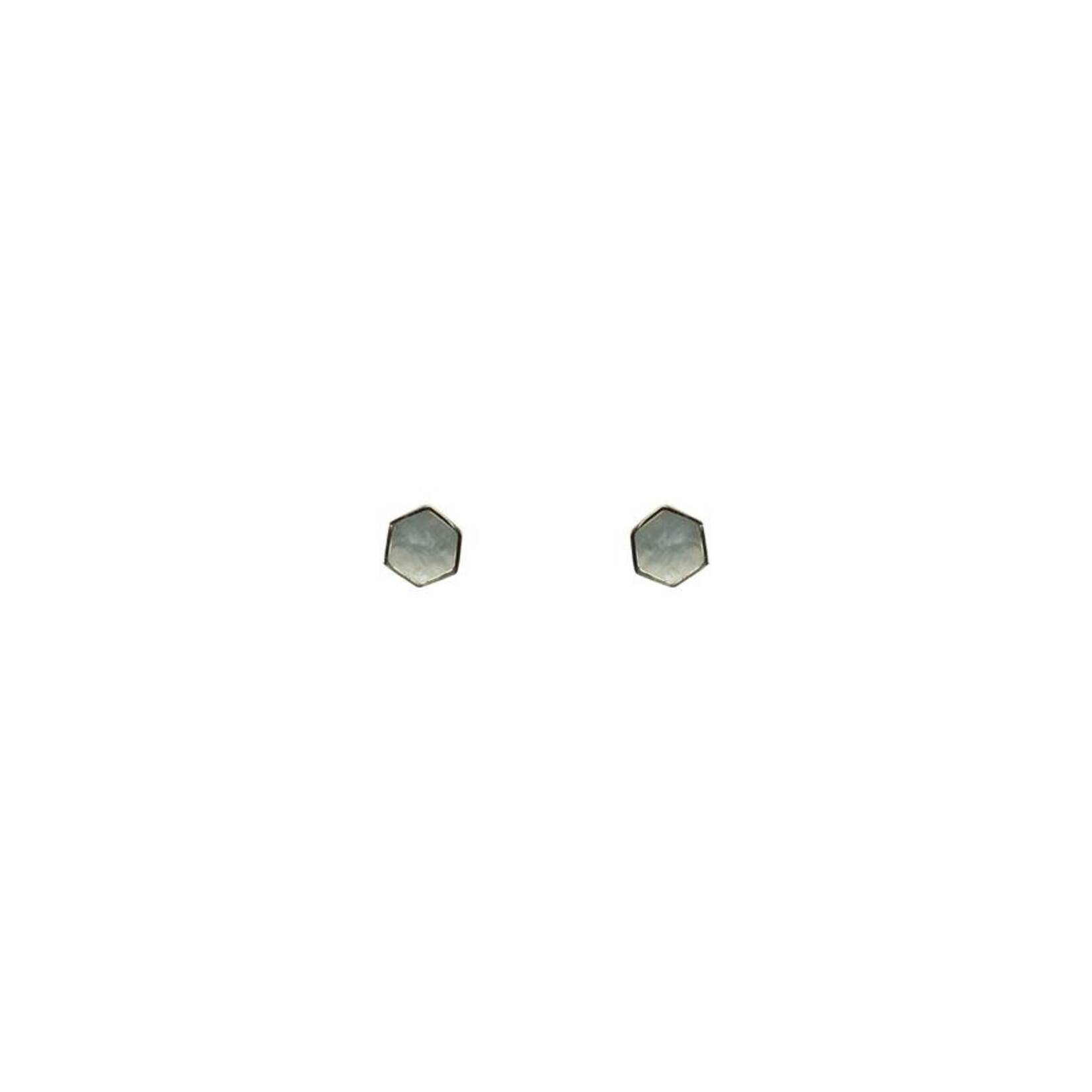 Mimi & Marge 28e954-HEXAGON STUD EARRING-STERLING SILVER, MOTHER OF PEARL