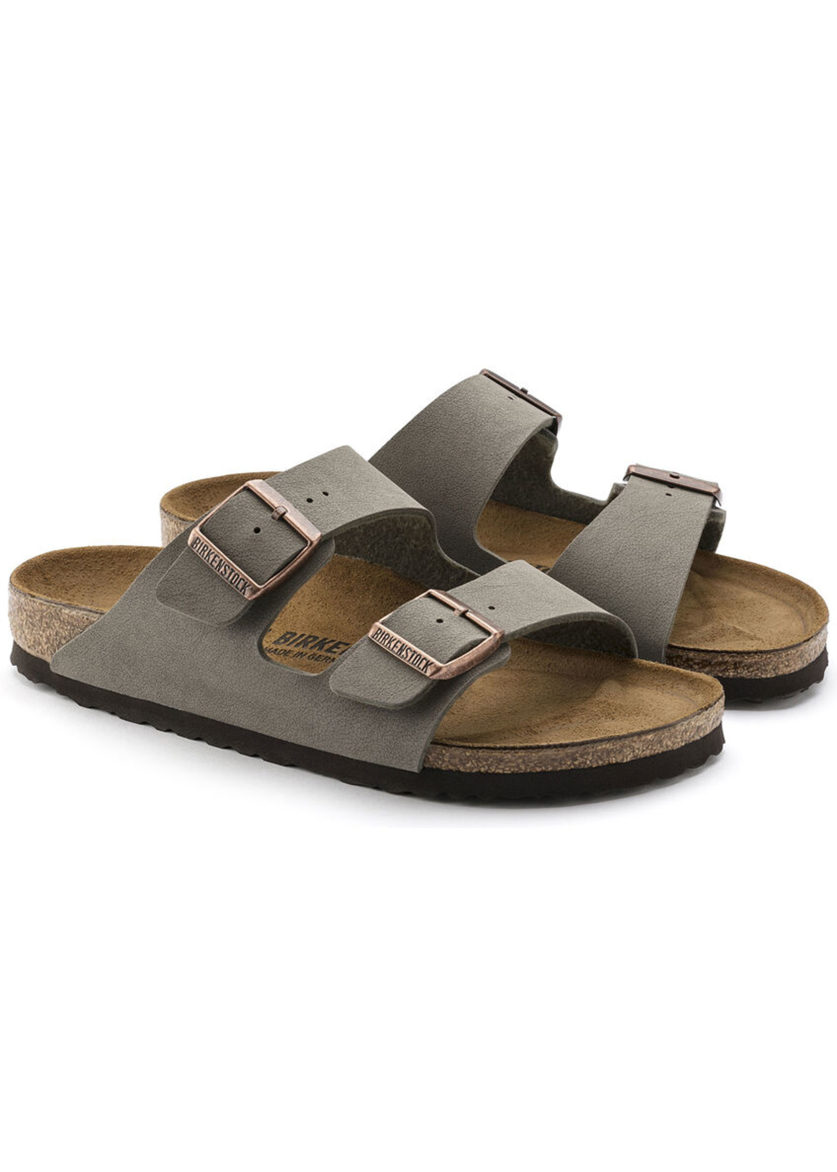 BIRKENSTOCK ARIZONA BIRKIBUC SANDAL- NUBUCK STONE