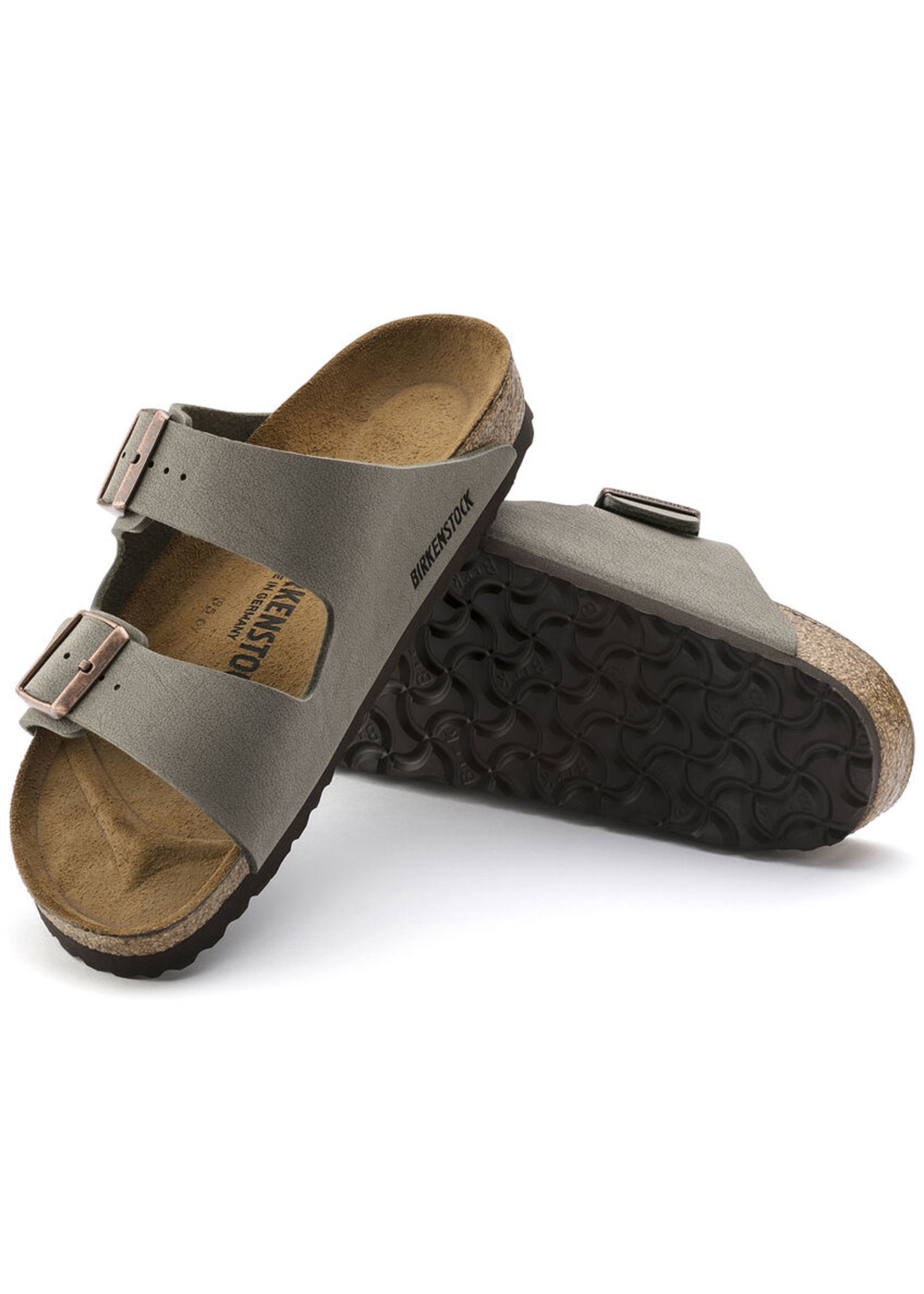 BIRKENSTOCK ARIZONA BIRKIBUC SANDAL- NUBUCK STONE