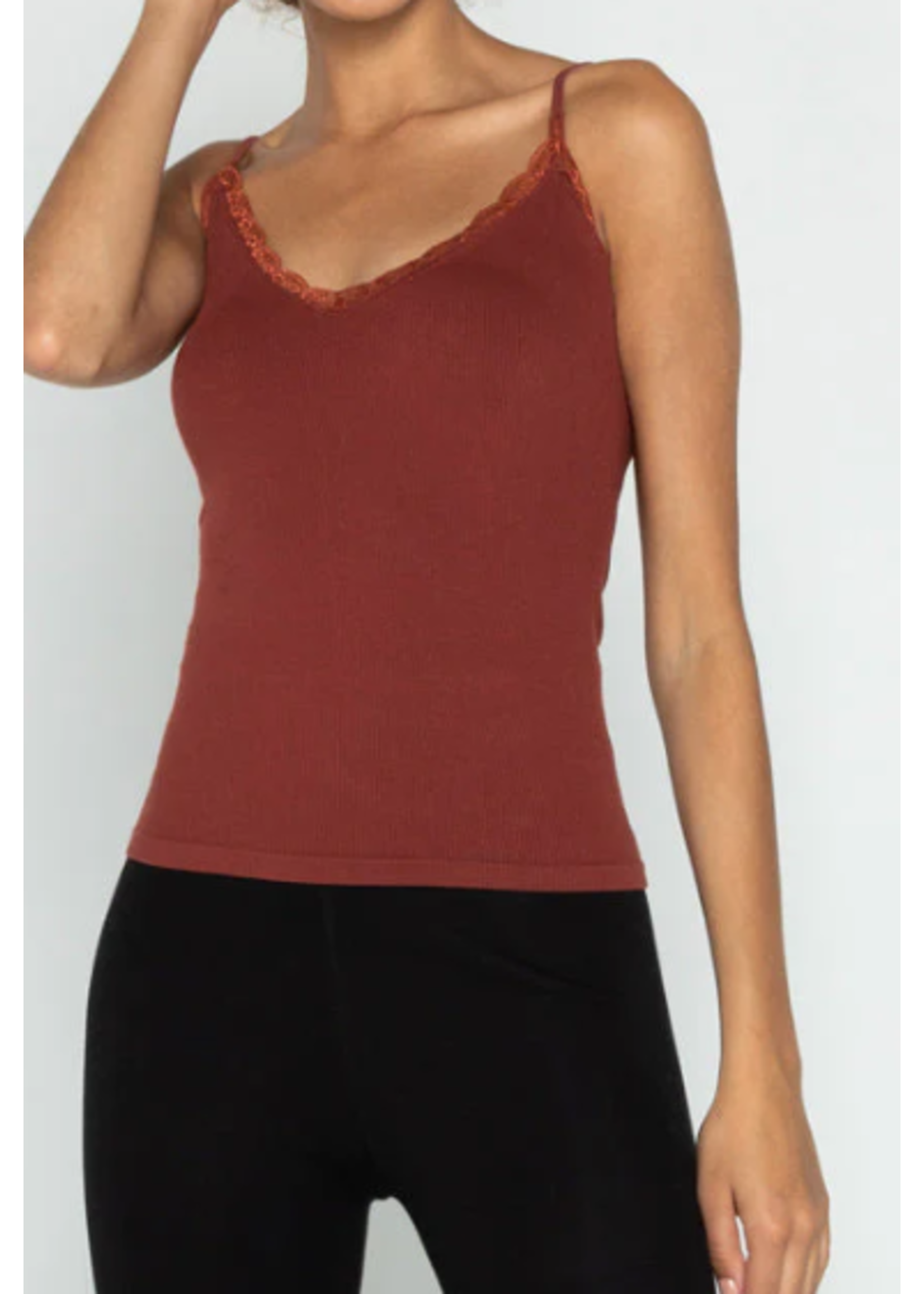 C'est Moi, CEBT 1003 Bamboo Crop Tank Top with Lace Trimming