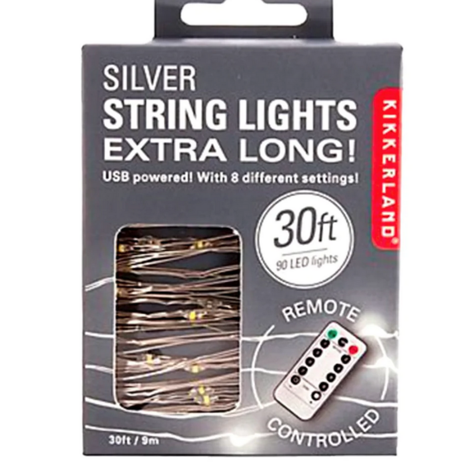 Kikkerland Extra-Long Silver String Light with Remote Control