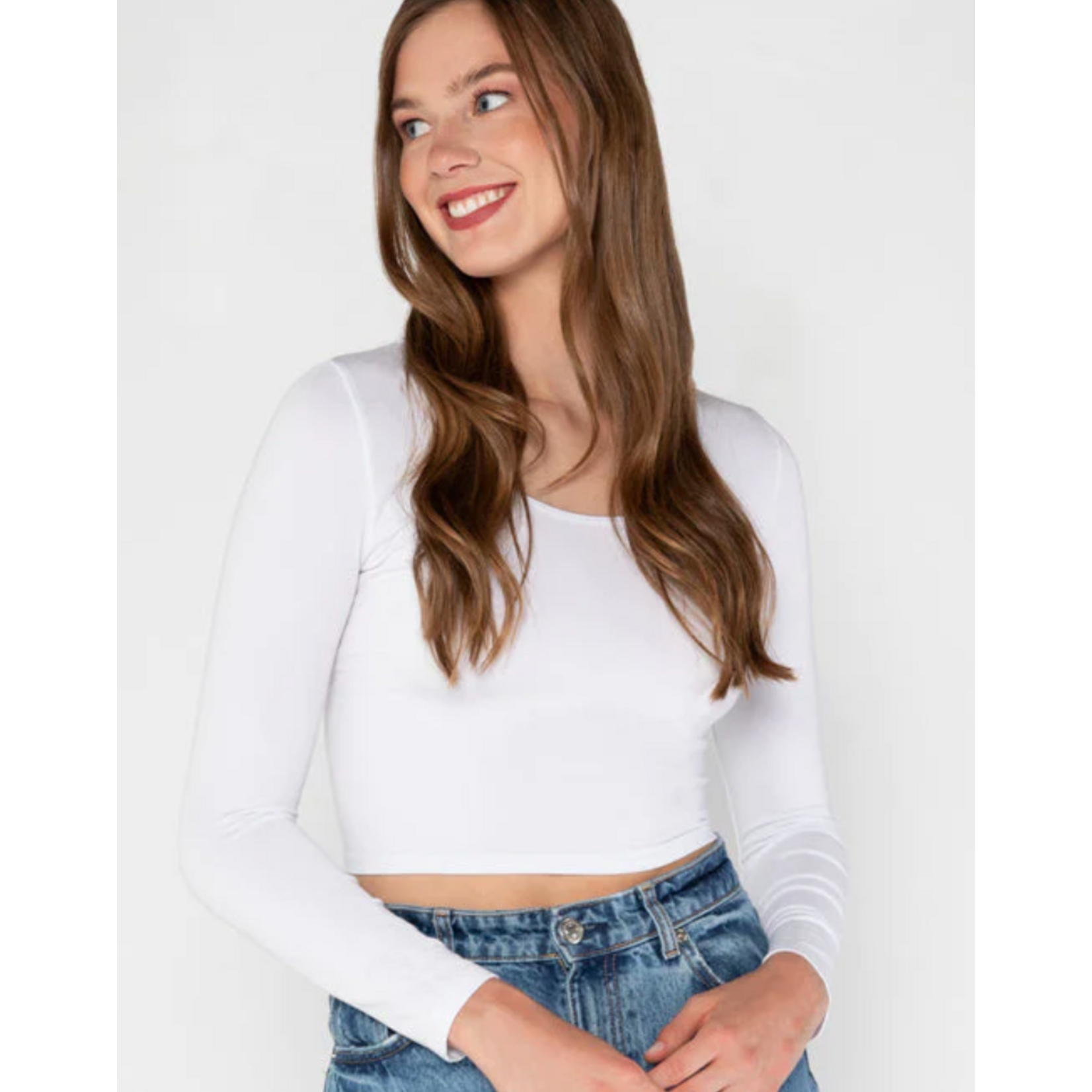 C'est Moi Bamboo Longsleeve Crop Scoop Neck Top - Assorted