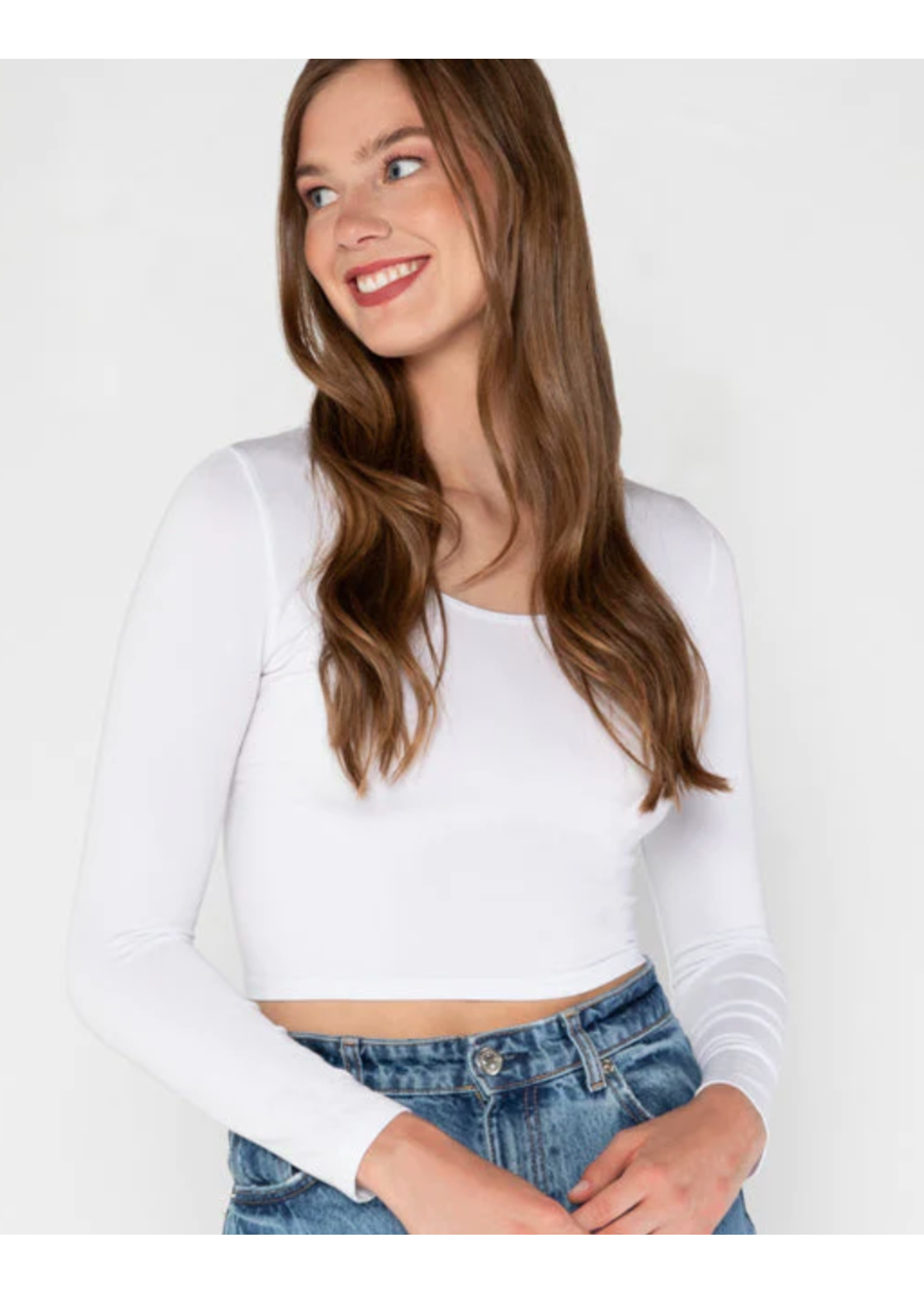 C'est Moi BAMBOO LONGSLEEVE CROP SCOOP NECK TOP- BLACK or WHITE