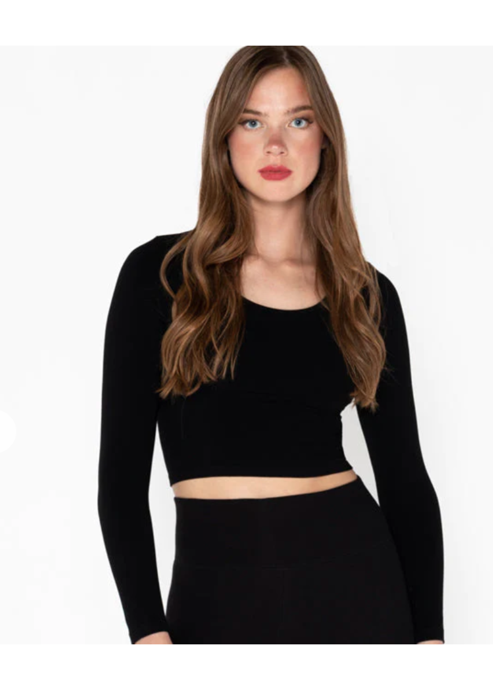 C'est Moi BAMBOO LONGSLEEVE CROP SCOOP NECK TOP- BLACK or WHITE