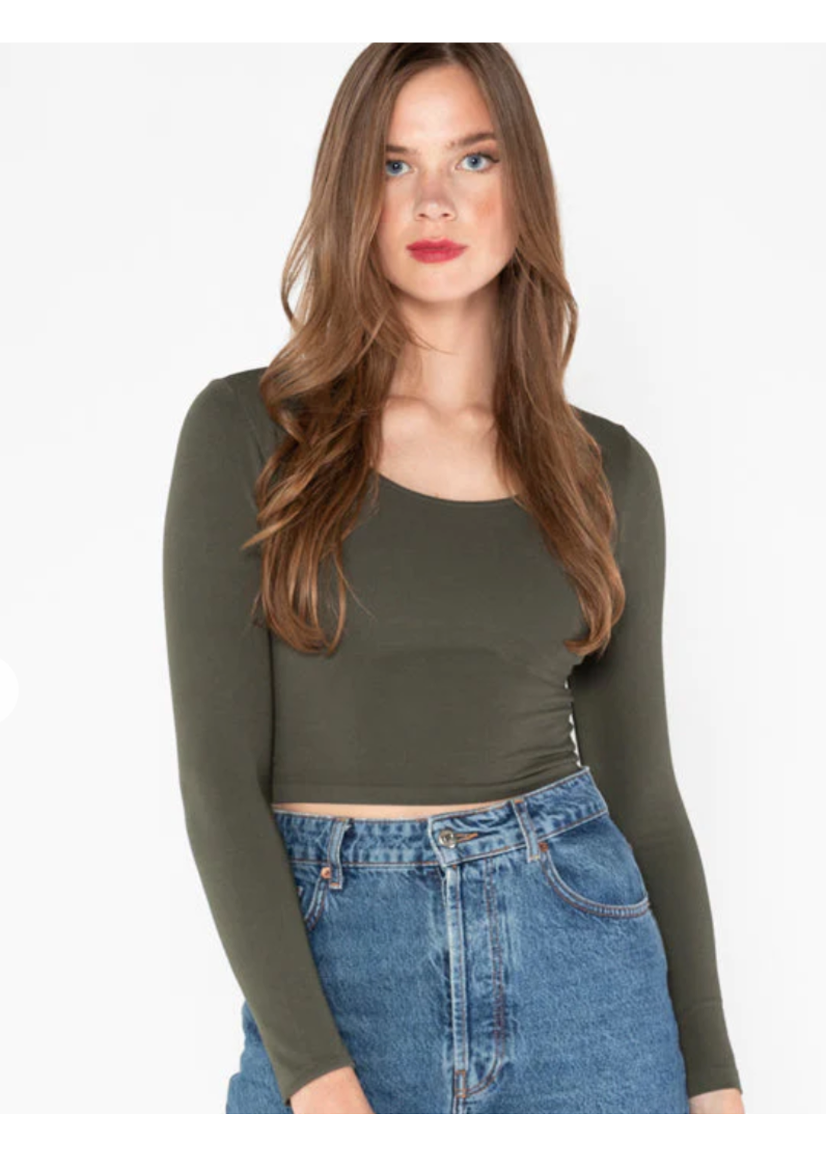C'est Moi Bamboo Longsleeve Crop Scoop Neck Top - Assorted