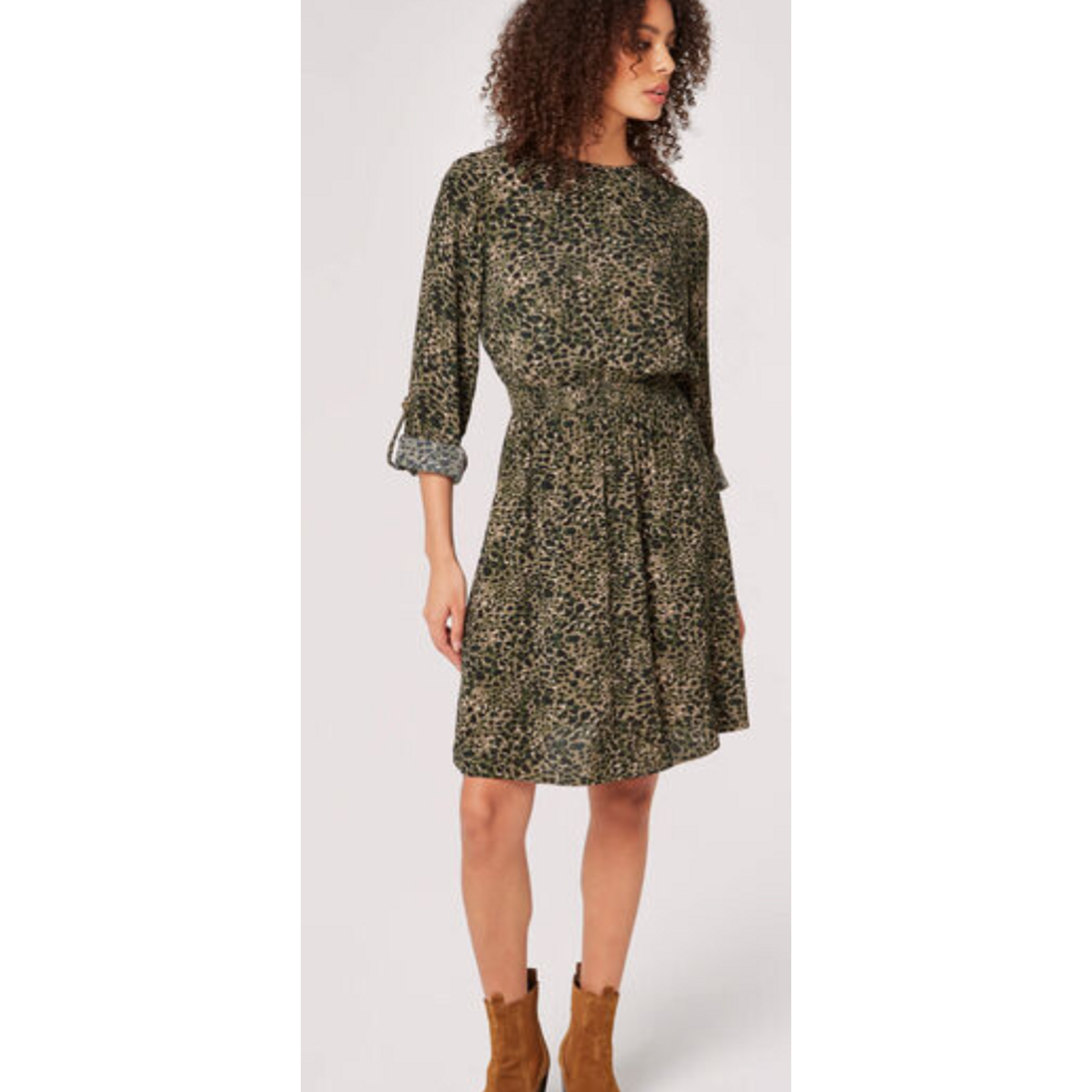 Apricot Clothing Animal Print Smock Waist Dress