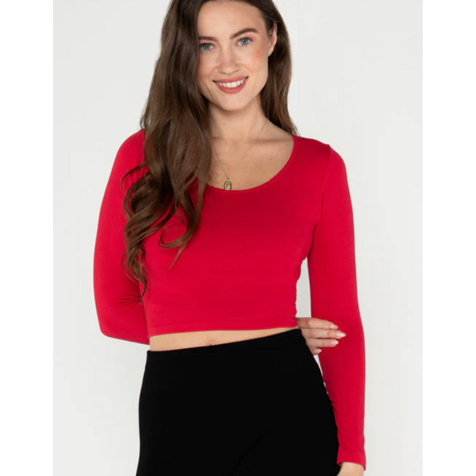 C'est Moi Bamboo Longsleeve Crop Scoop Neck Top - Assorted
