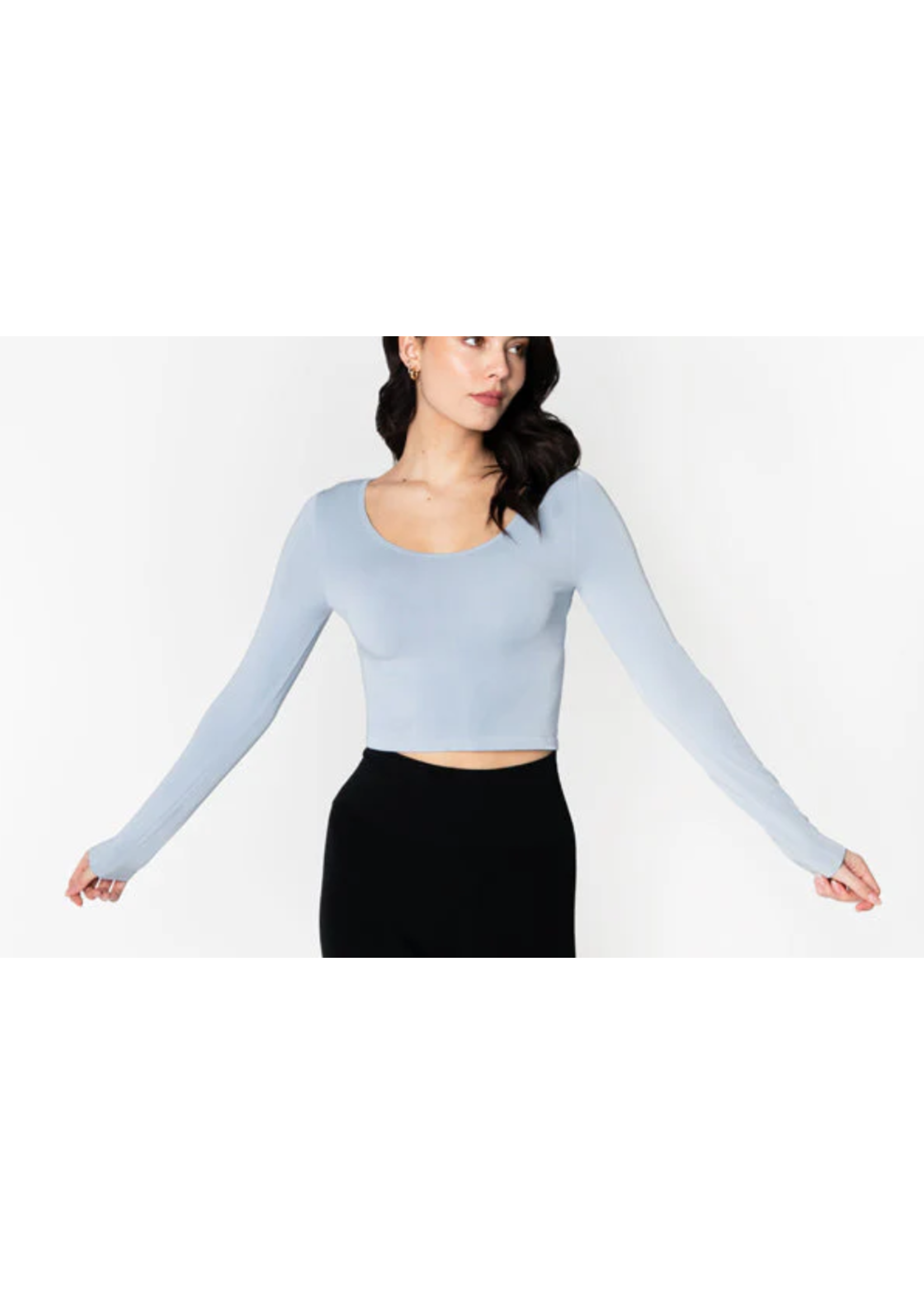 C'est Moi Bamboo Longsleeve Crop Scoop Neck Top - Assorted