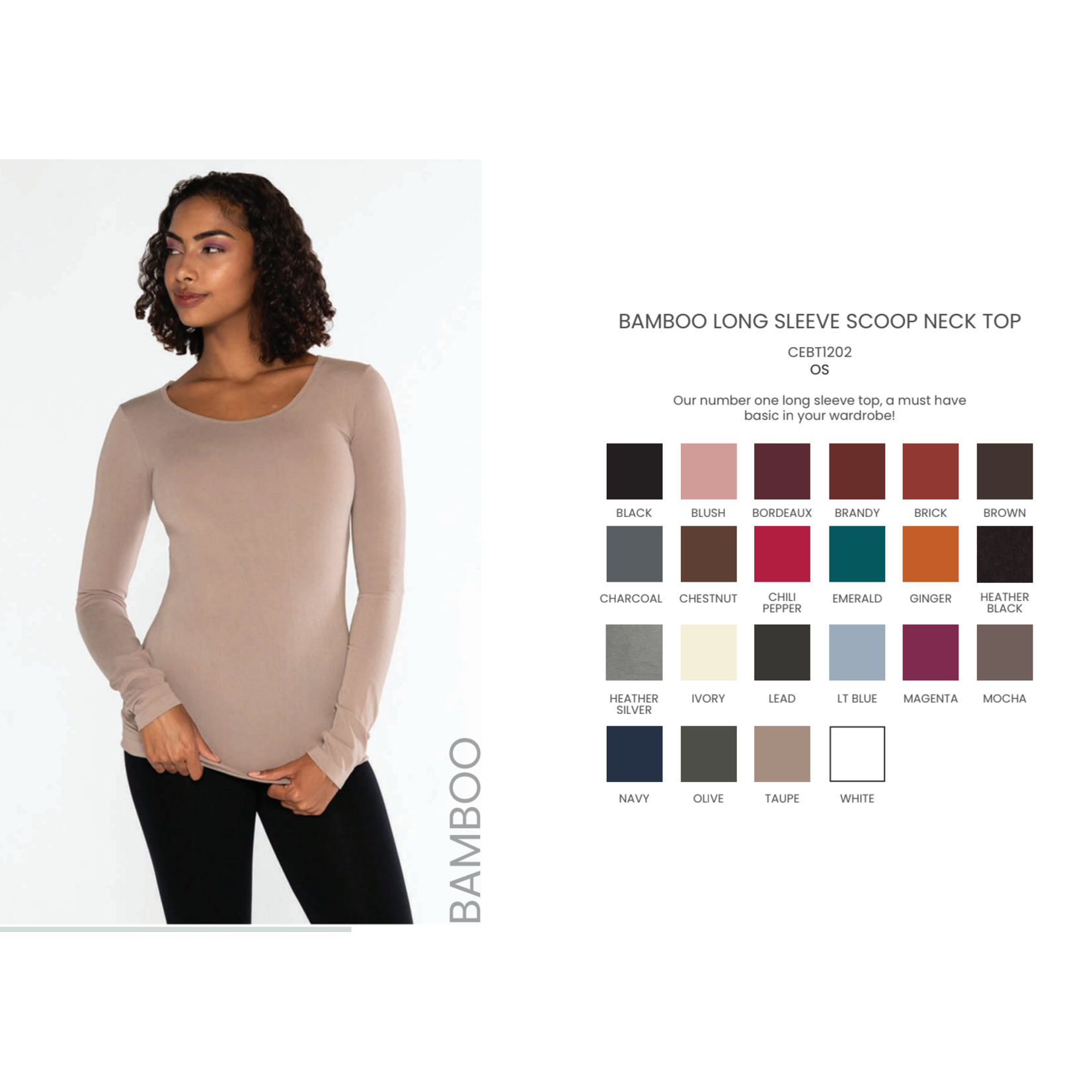 C'est Moi cebt1202-BAMBOO LONG SLEEVE SCOOP-ONE SIZE