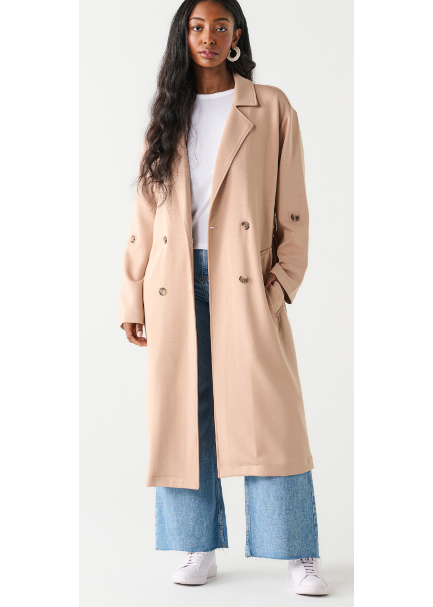 dex DOUBLE BREASTED KNIT TRENCH