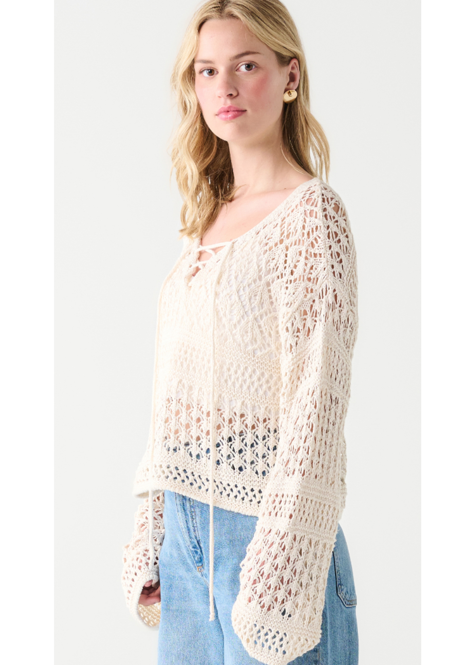 Dex Clothing LACE UP CROCHET SWEATER