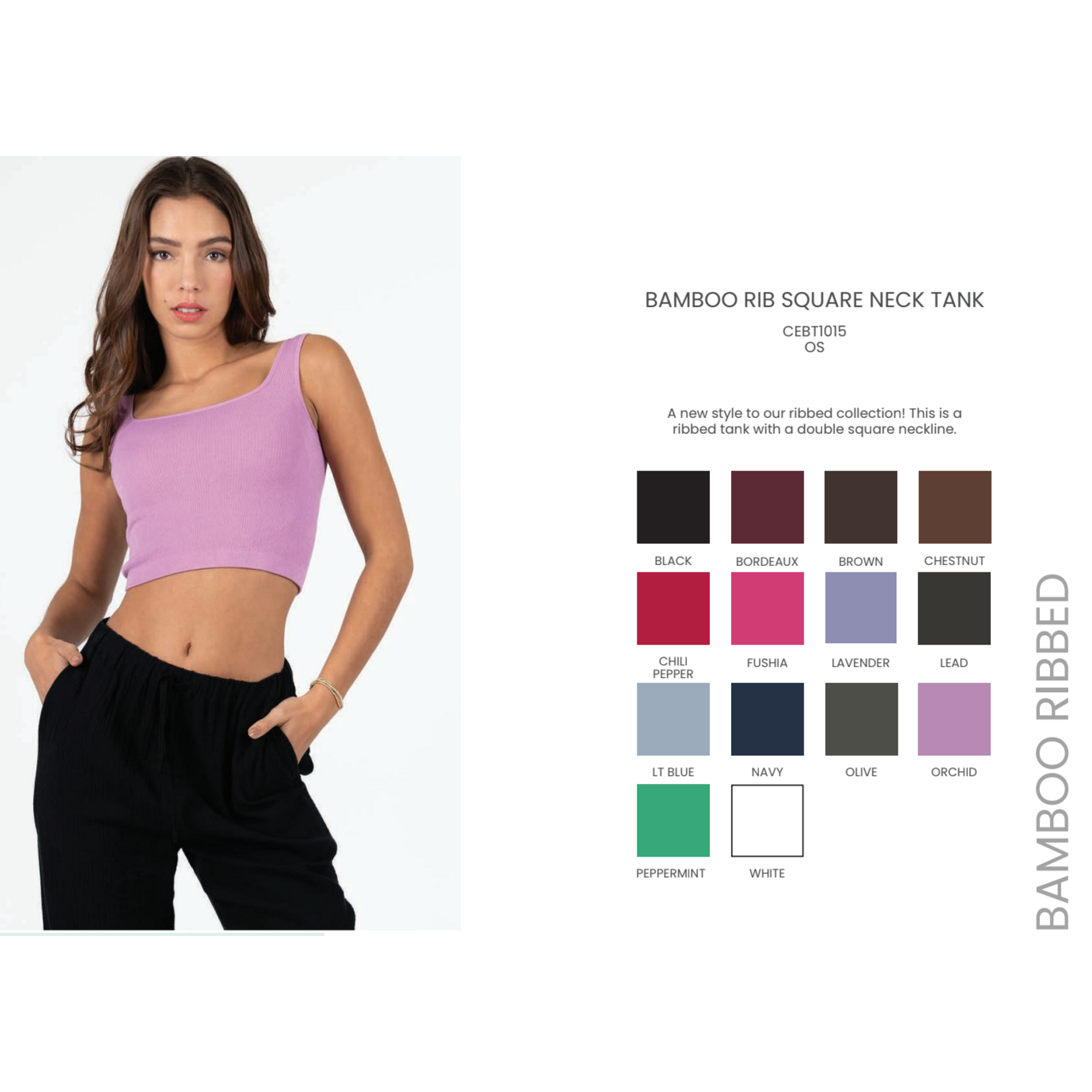 C'est Moi CEBT1015 - Bamboo Rib Square Neck Tank Top