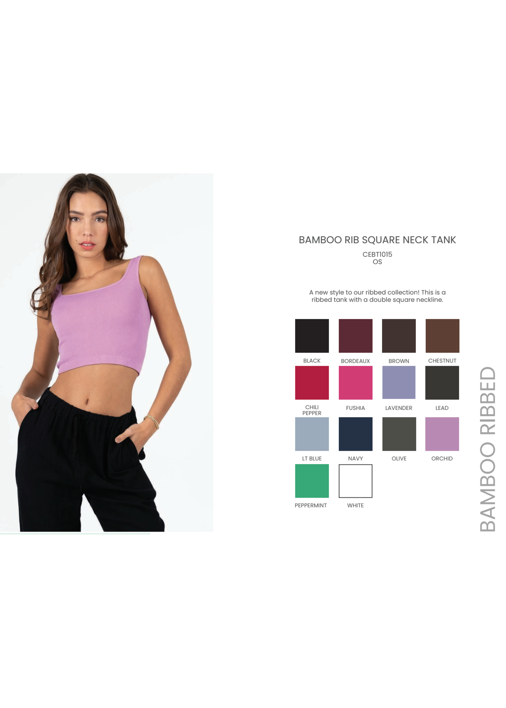 C'est Moi CEBT1015 - Bamboo Rib Square Neck Tank Top