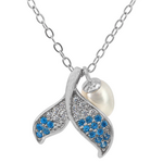 WHALE TAIL NECKLACE WITH PEARL- STERLING SILVER ,CZ -16-18"