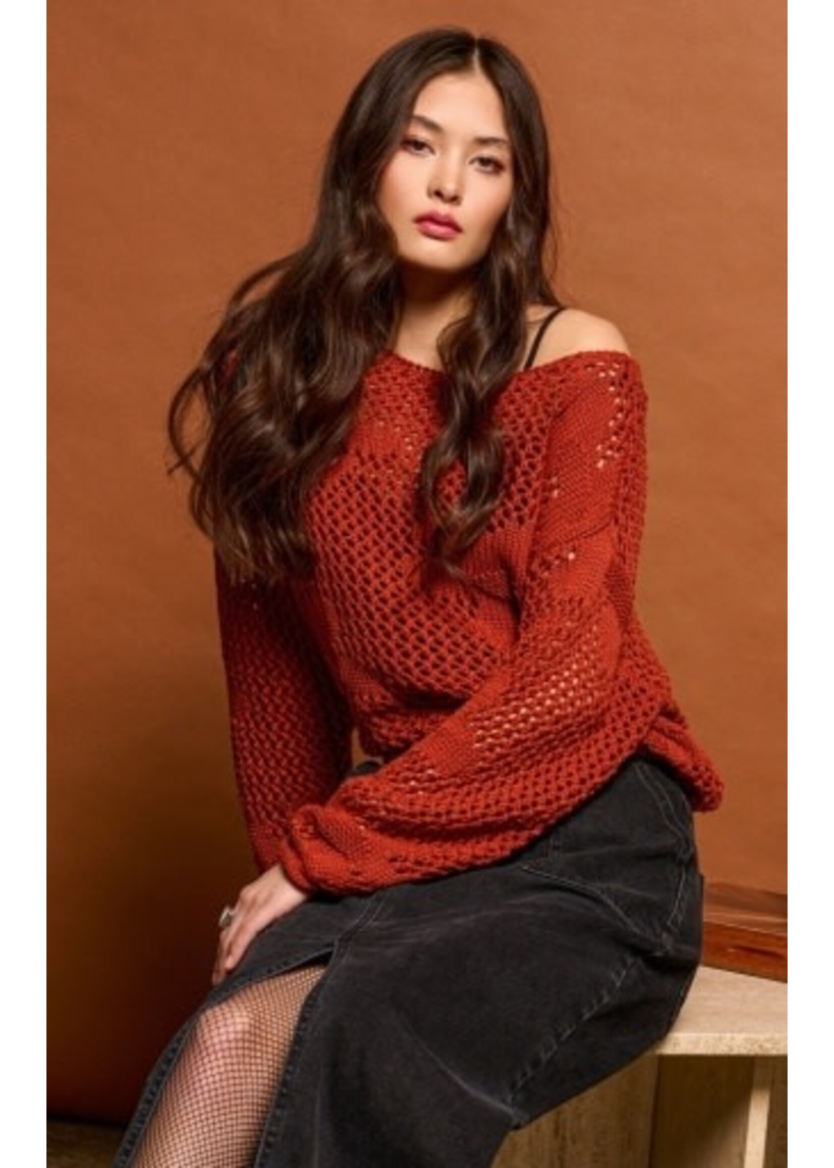 Dex Clothing 2427007 FLORAL CROCHET SWEATER