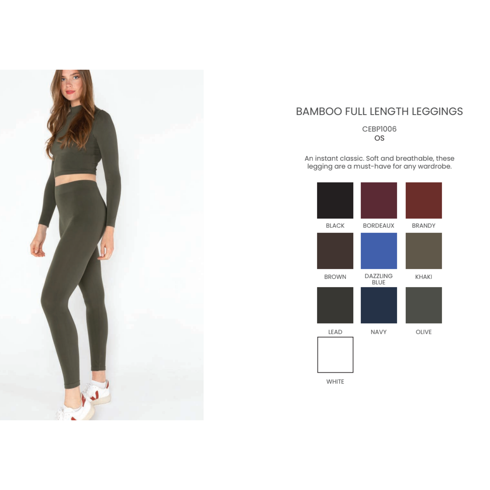 C'est Moi CEBP1006 - Bamboo Full Length Thin Waist Legging