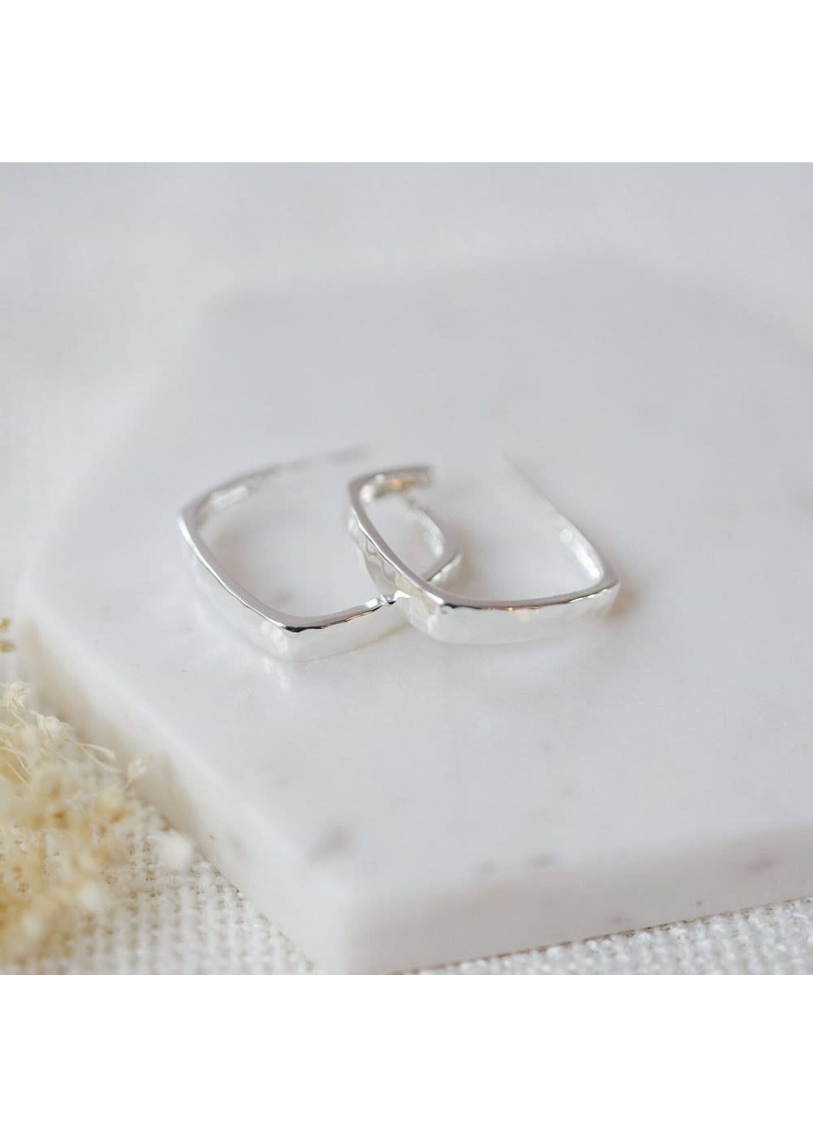 Glee Tetra Square Hammered Hoop Earring - Sterling Plated - Hypoallergenic, Antitarnish
