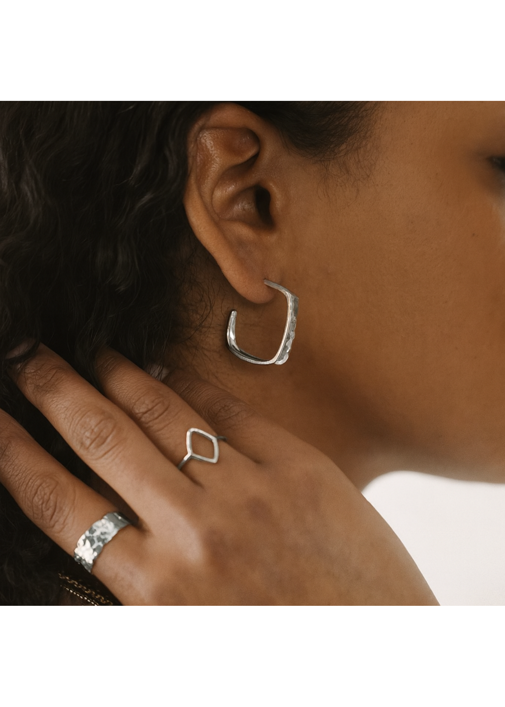 Glee Tetra Square Hammered Hoop Earring - Sterling Plated - Hypoallergenic, Antitarnish